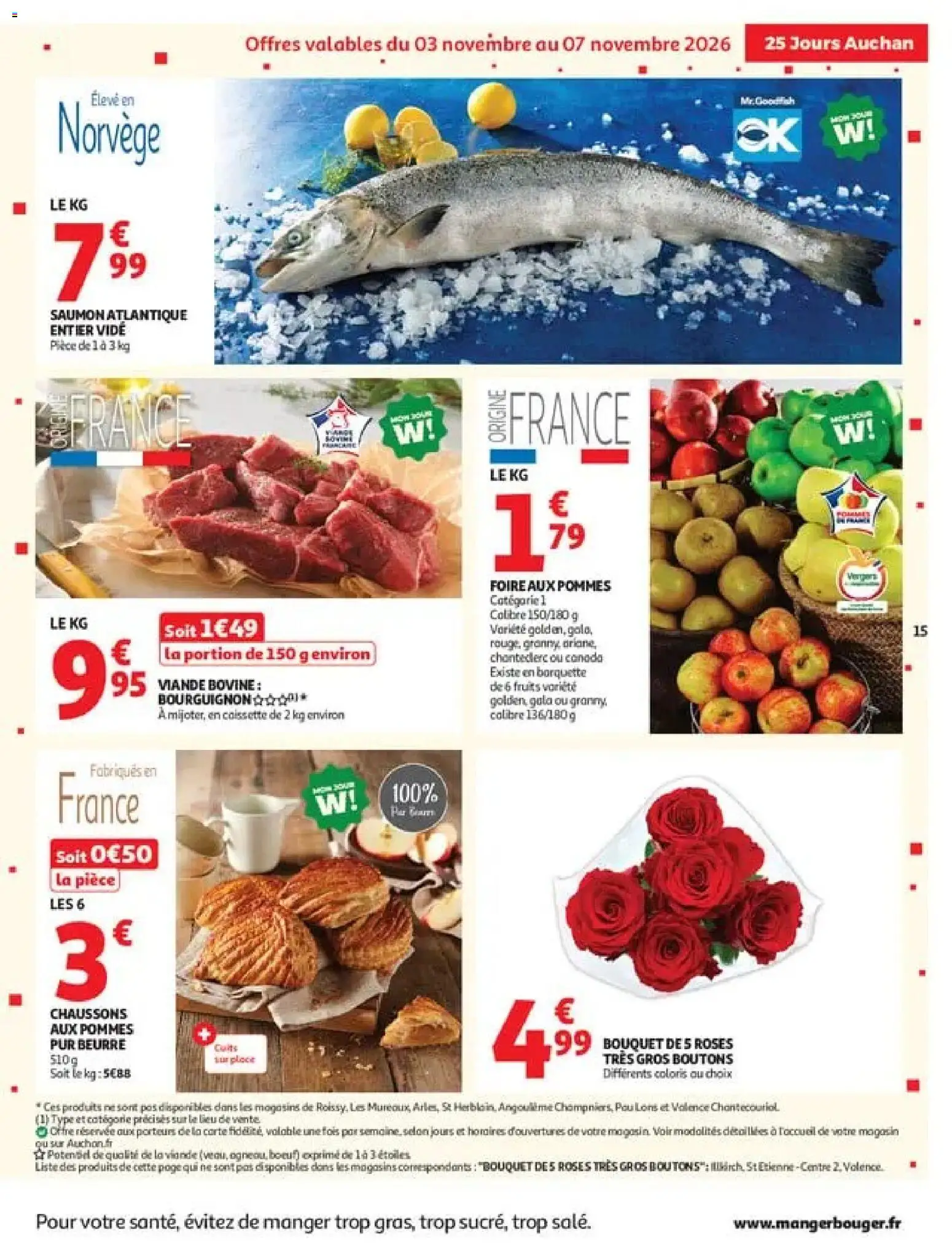 Prévisualisation de Auchan 25 jours 2 hypers du magasin Auchan formulaire valide 03/11/2026 - Fruits, Chaussons, Saumon, Beurre, Viande, Pommes, Viande bovine, Saumon atlantique entier vide