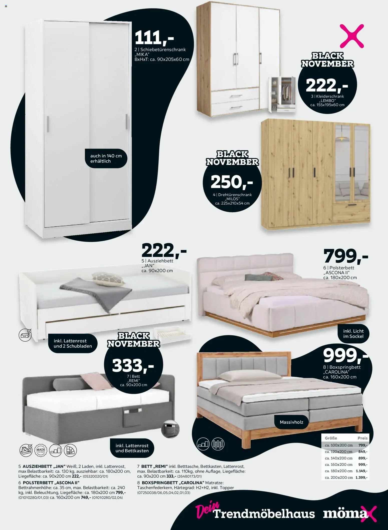 Vorschau von dem Prospekt des Geschäftes Mömax, gültig ab dem 25.10.2026 - Kleiderschrank, Boxspringbett, Matratze, Bett, Lattenrost, Polsterbett, Topper, Drehtürenschrank