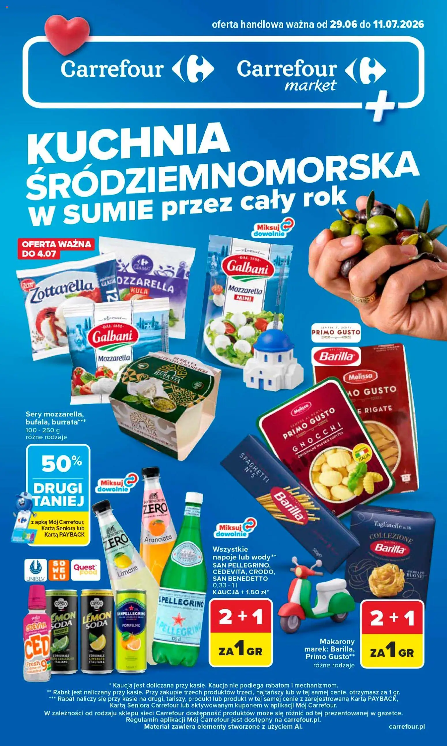 Pogląd gazetki "Carrefour gazetka - Kuchnia śródziemnomorska" ze sklepu Carrefour ważnej od 29.06.2026 - Burrata, Gnocchi, Spaghetti, Mozzarella, Karta, Makarony, Sery, Barilla