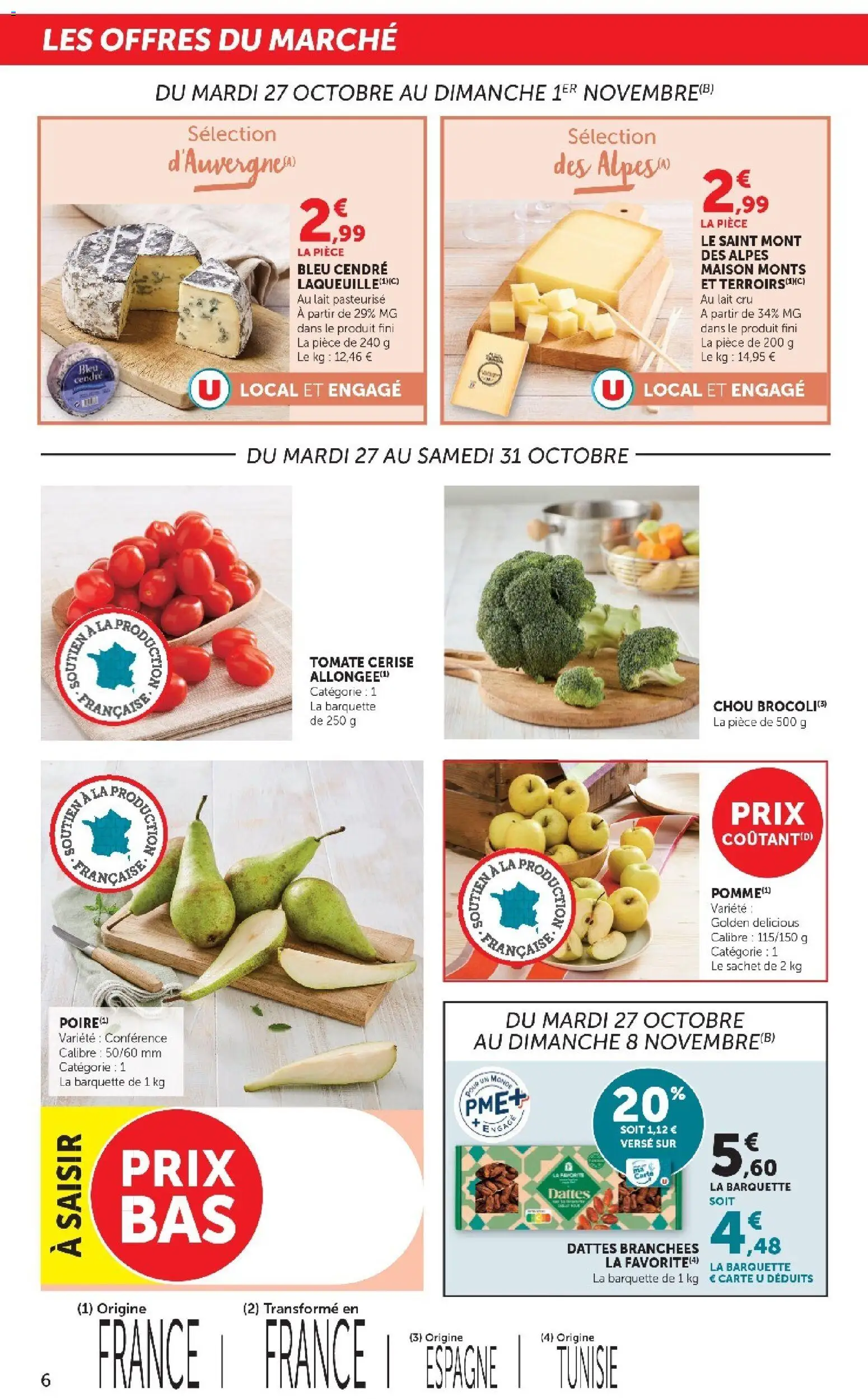 Prévisualisation de U Express - Les prix bas de la semaine du magasin U Express formulaire valide 27/10/2026 - Lait, Tomate, Cerise, Chou, Dattes, Tomate cerise