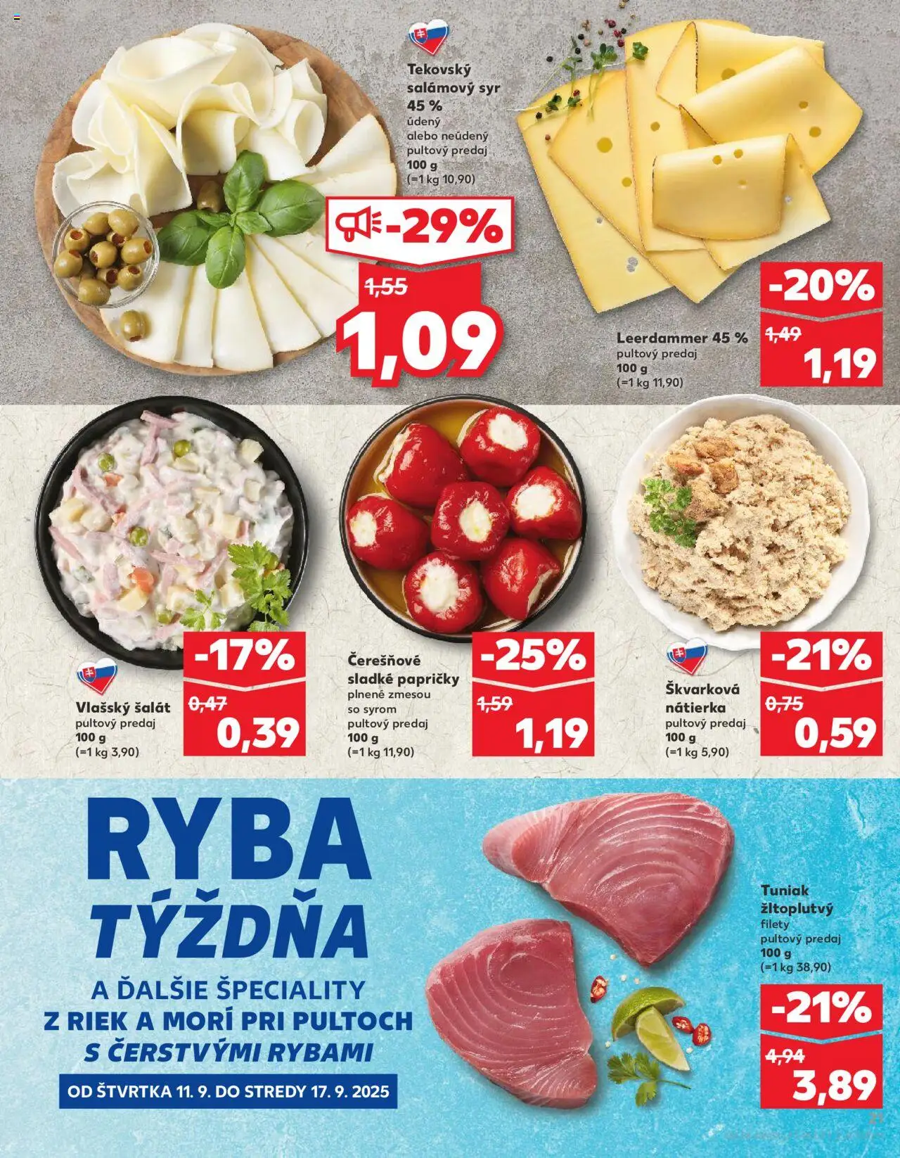 Náhľad Kaufland letáku platného od 11.09.2025 - Syr, Ryba, Šalát, Tuniak, Nátierka