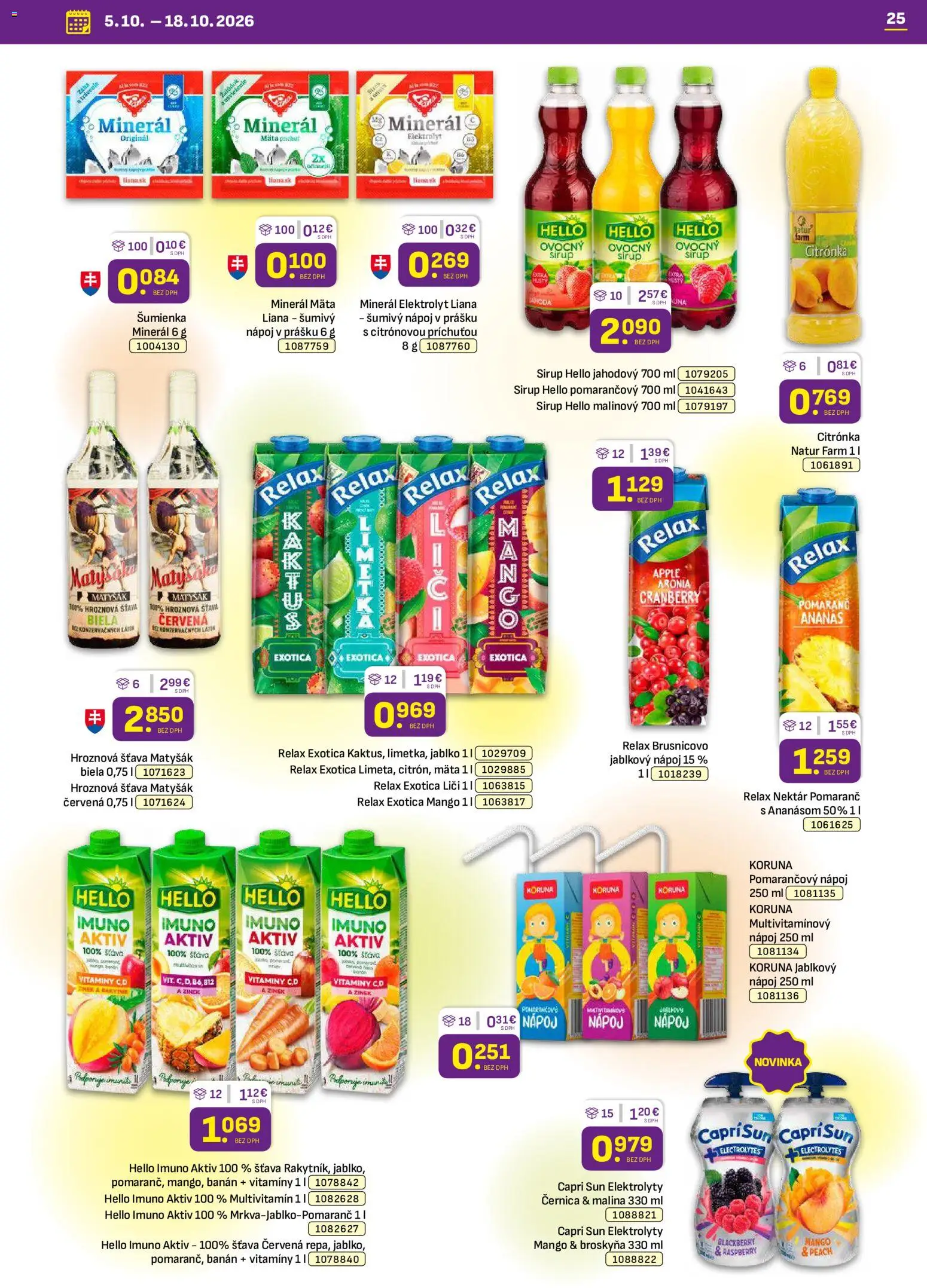 Náhľad Libex letáku platného od 05.10.2026 - Mango, Apple, Liči, Sirup, Multivitamín, Ananás, Ovocný sirup, Šťava