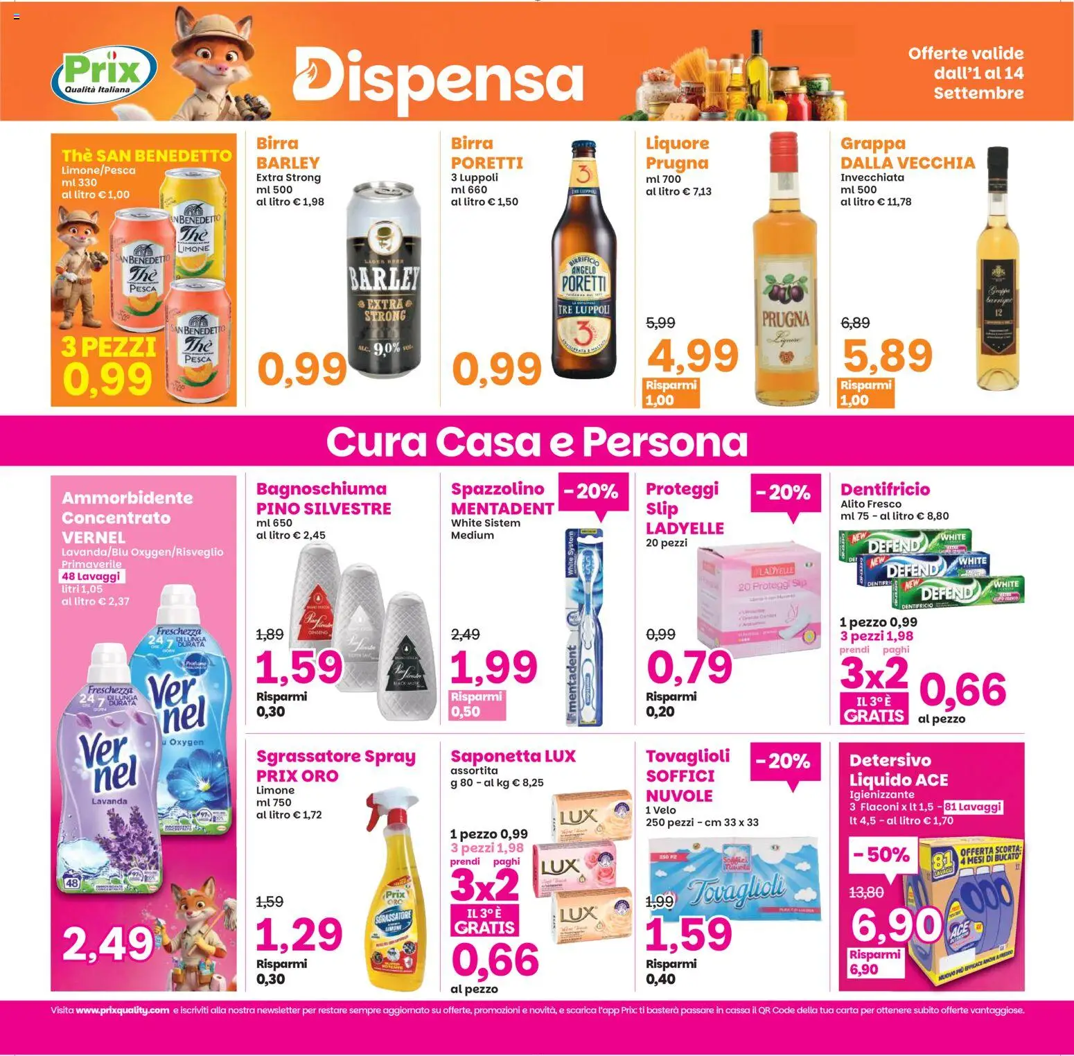 Anteprima dell'opuscolo Prix volantino Ghedi dal negozio Prix valido da 01/09/2026 - Limone, Pesca, Liquore, Dentifricio, Slip, Sgrassatore, Spazzolino, Saponetta