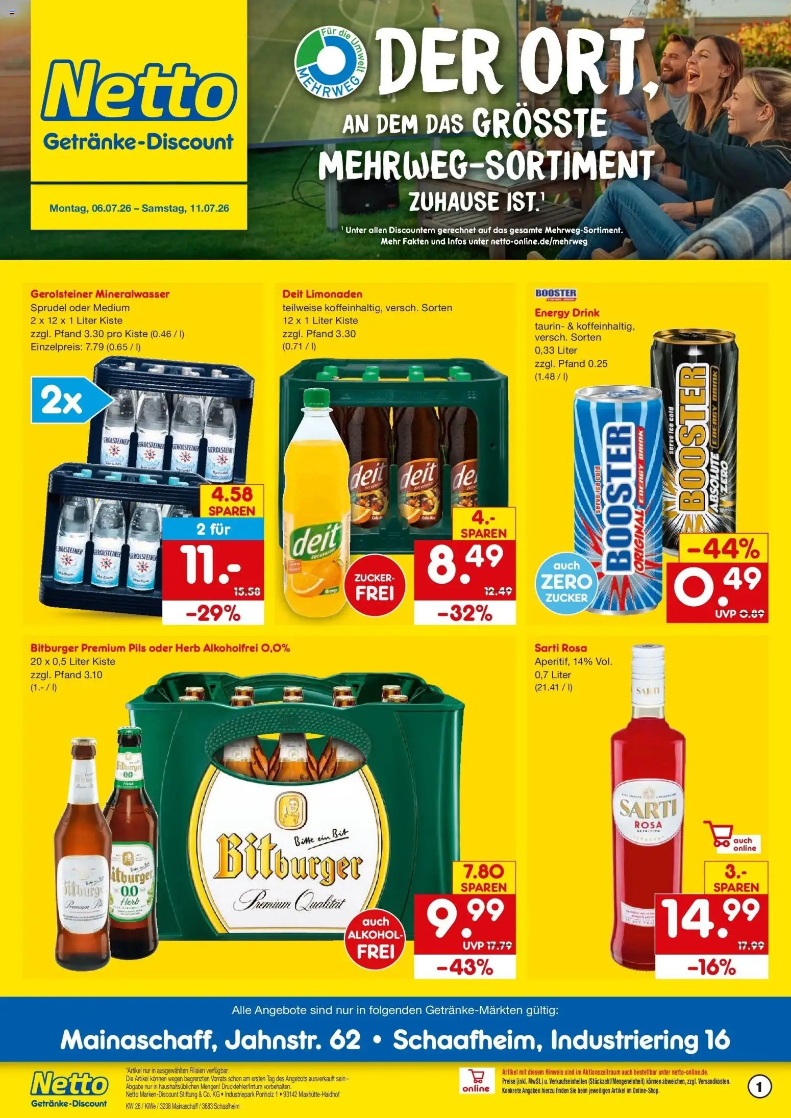 Vorschau von dem Prospekt des Geschäftes Netto Marken-Discount, gültig ab dem 05.07.2026 - Mineralwasser, Alkohol, Gerolsteiner, Zucker, Energy, Bitburger, Pils