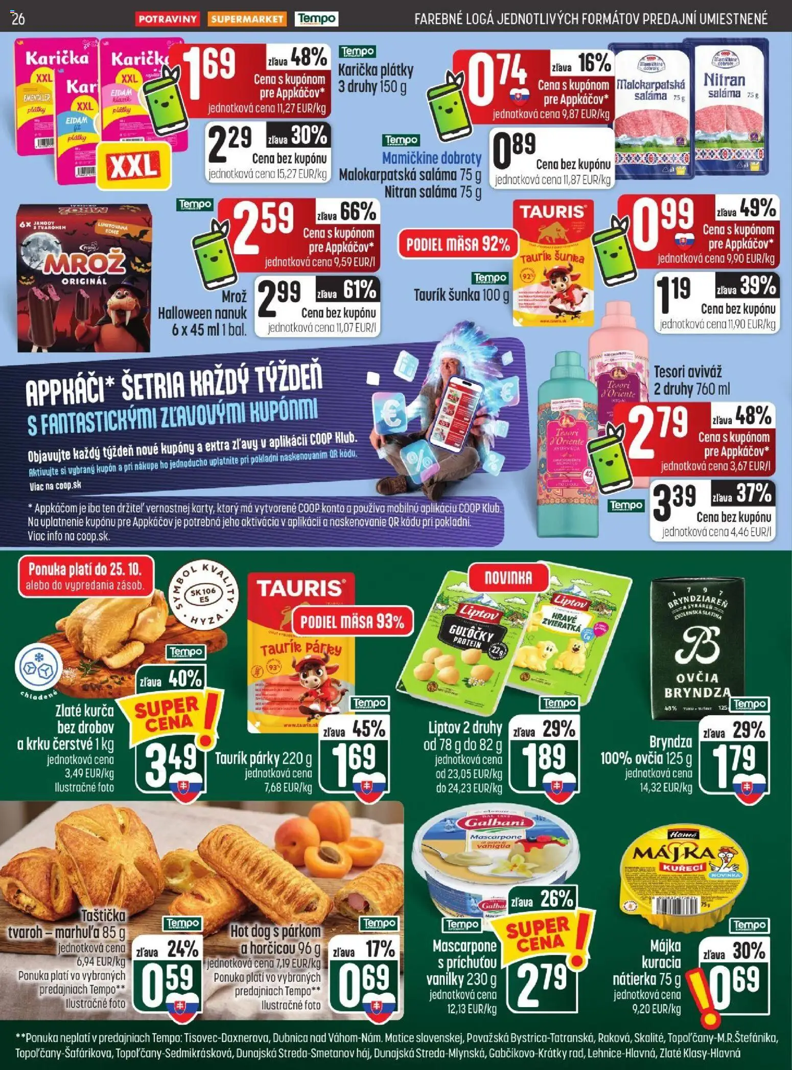 Náhľad COOP Jednota letáku platného od 22.10.2026 - Mascarpone, Jahody, Šunka, Nanuk, Nátierka, Aviváž, Saláma, Eidam