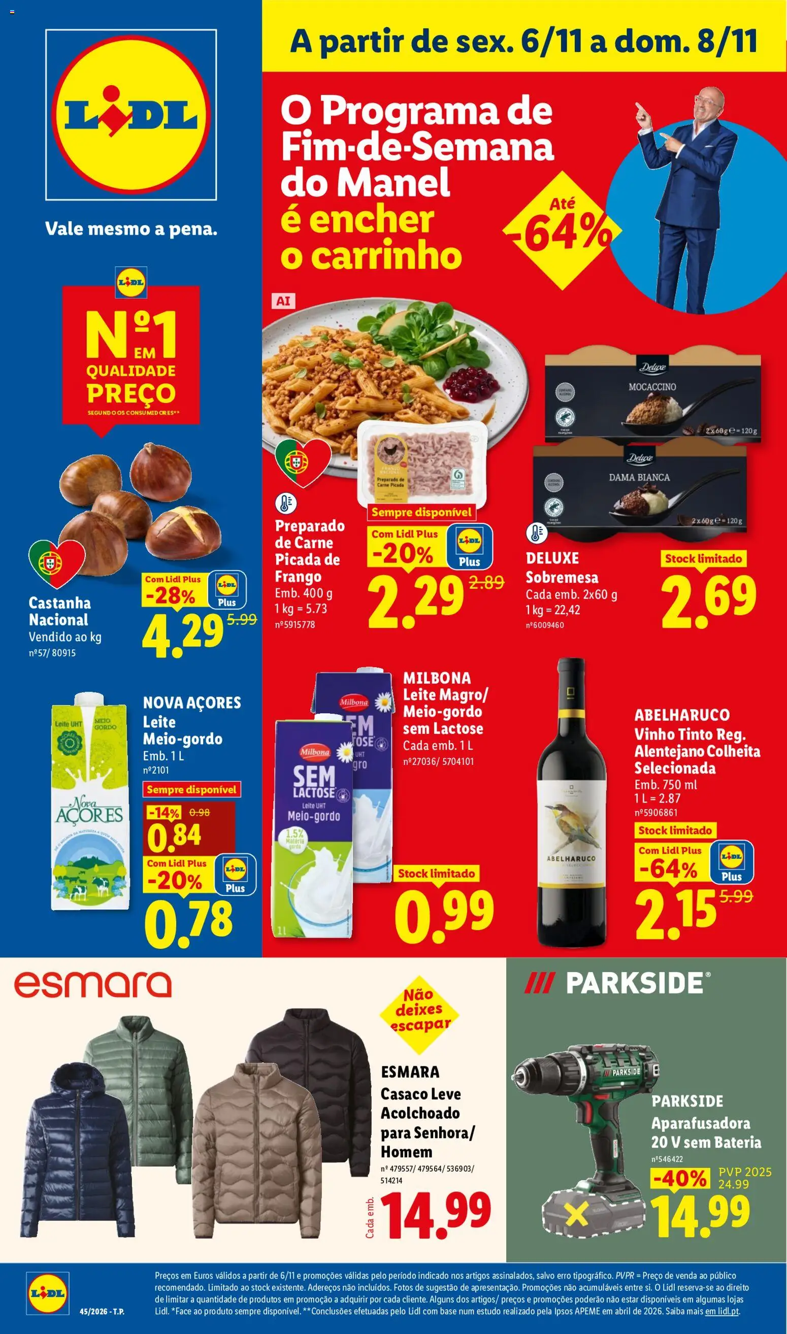 Pré-visualização do folheto da loja Lidl válida a partir de 06/11/2026 - Vinho, Casaco, Frango, Sobremesa, Leite, Vinho tinto, Carne picada, Leite UHT