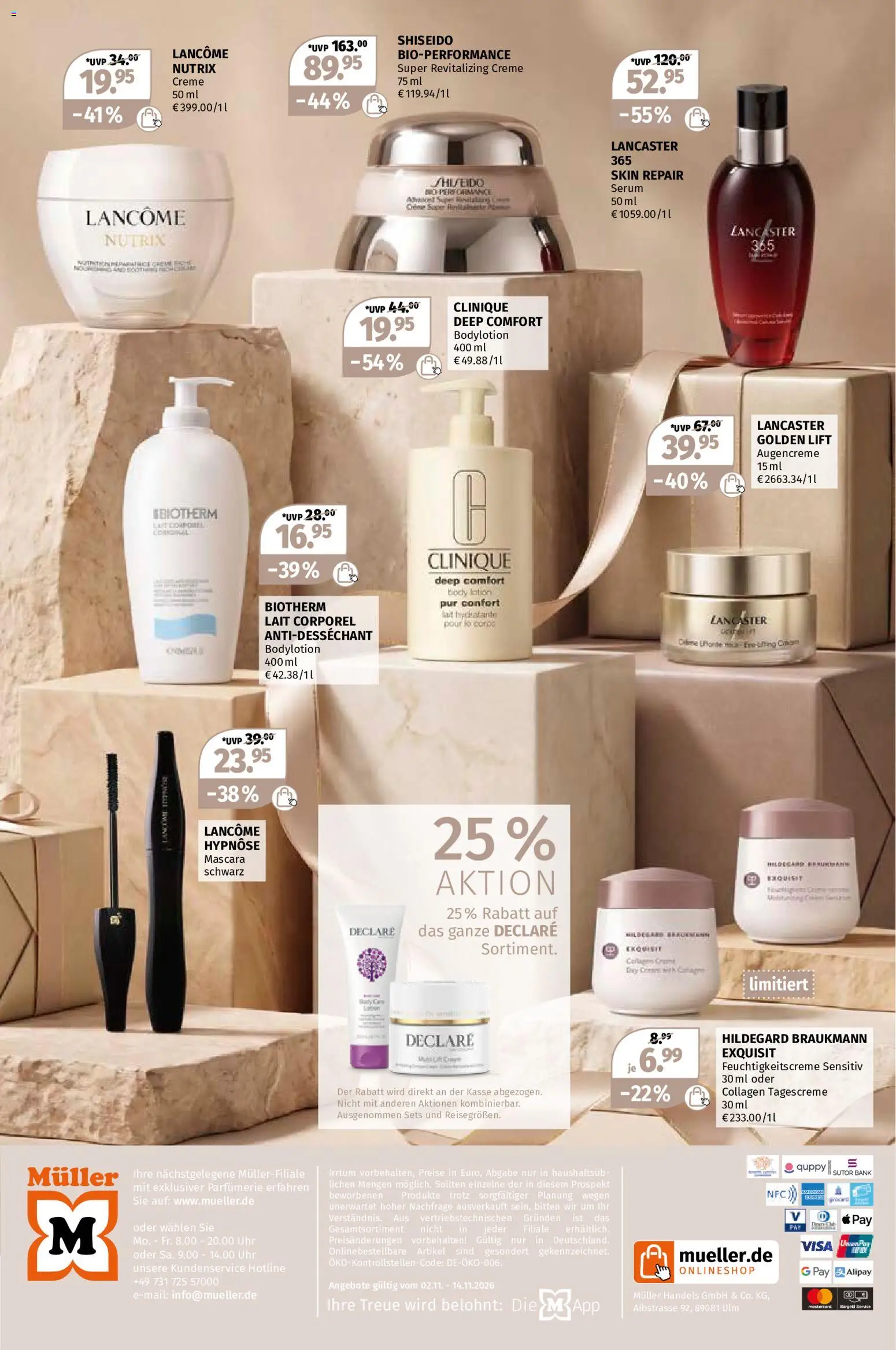 Vorschau von dem Prospekt des Geschäftes Müller, gültig ab dem 02.11.2026 - Uhr, Mascara, Creme, Serum, Body Lotion, Tagescreme