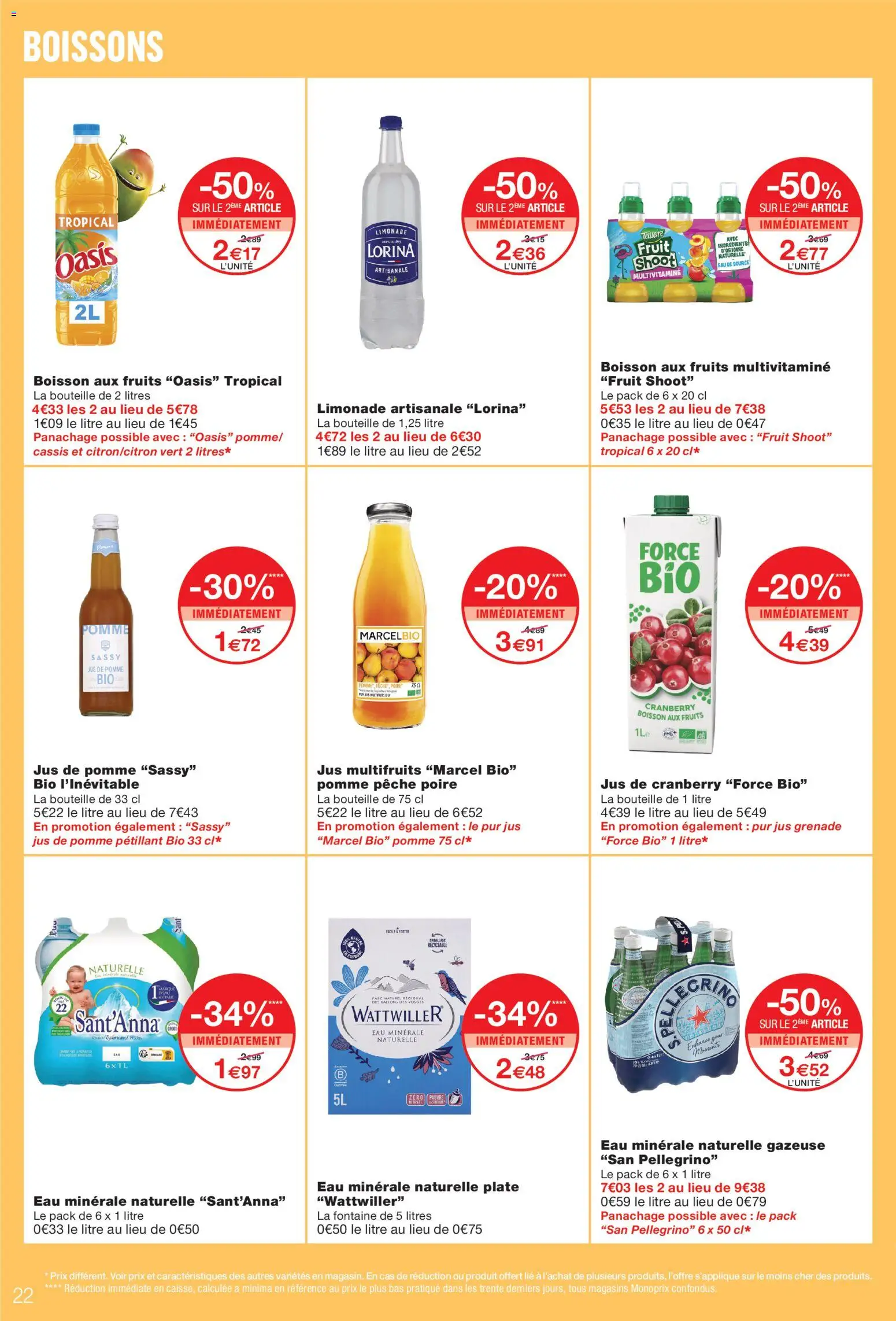 Prévisualisation de Monoprix catalogue du magasin Monoprix formulaire valide 08/09/2026 - Grenade, Fruits, Pelle, Limonade, Jus de pomme, Ingrédients, Eau de source, Eau minérale naturelle