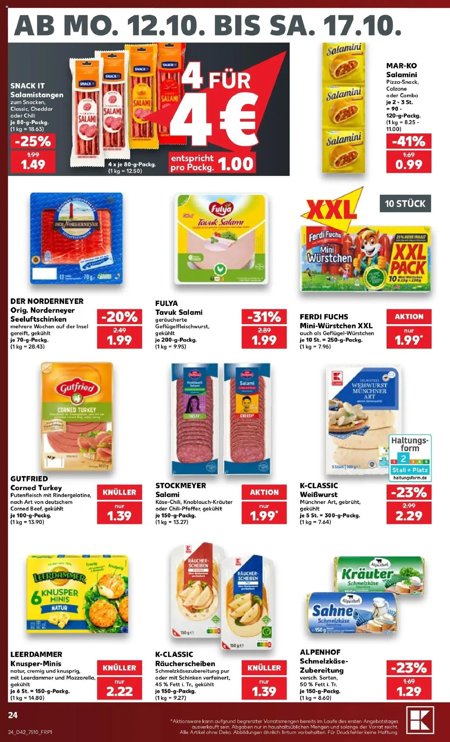 Vorschau von dem Prospekt des Geschäftes Kaufland, gültig ab dem 12.10.2026 - Weißwurst, Chili, Salami, Sahne, Schinken, Leerdammer