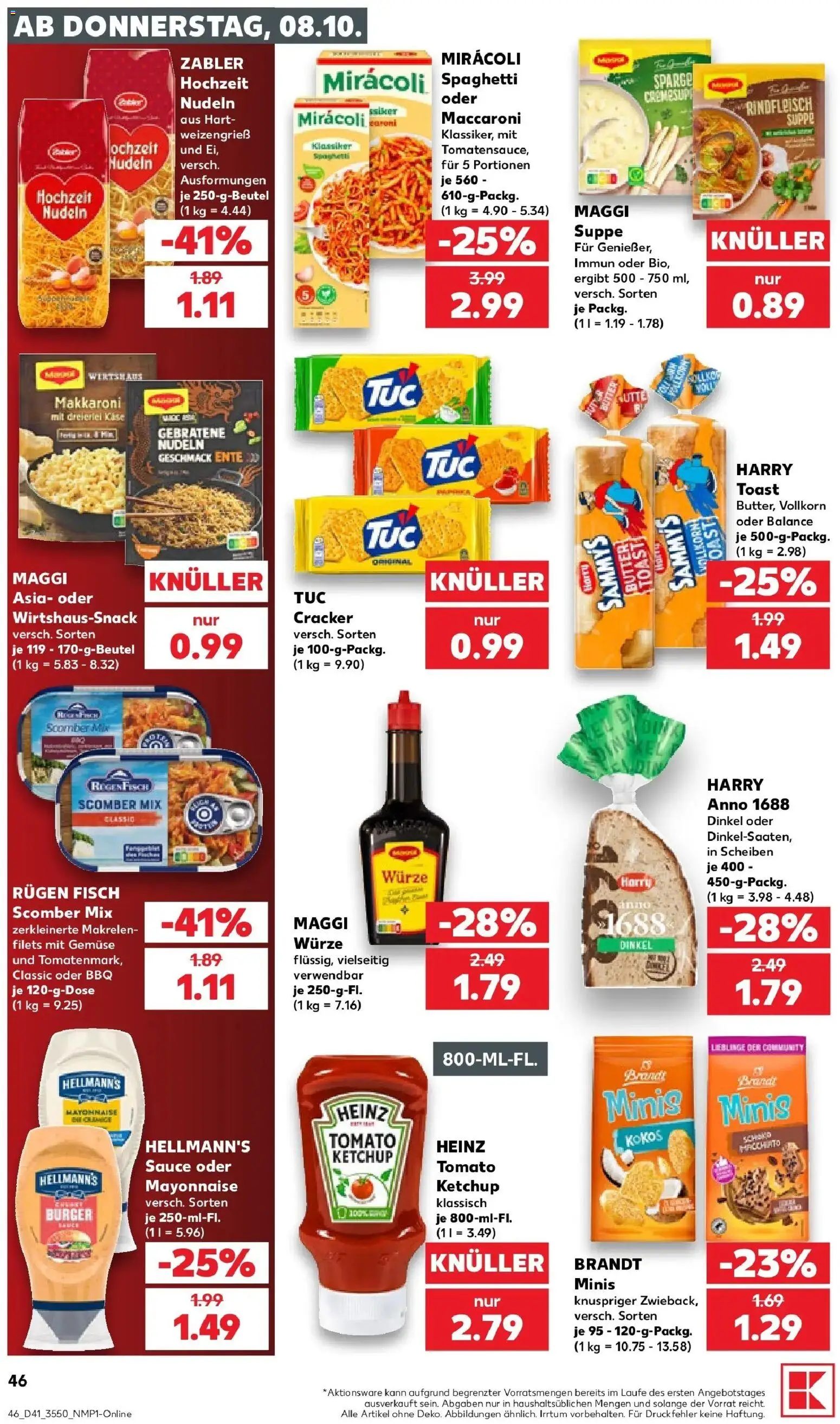 Vorschau von dem Prospekt des Geschäftes Kaufland, gültig ab dem 08.10.2026 - Burger, Butter, Fisch, Spaghetti, Nudeln, Ente, Mayonnaise, Rindfleisch