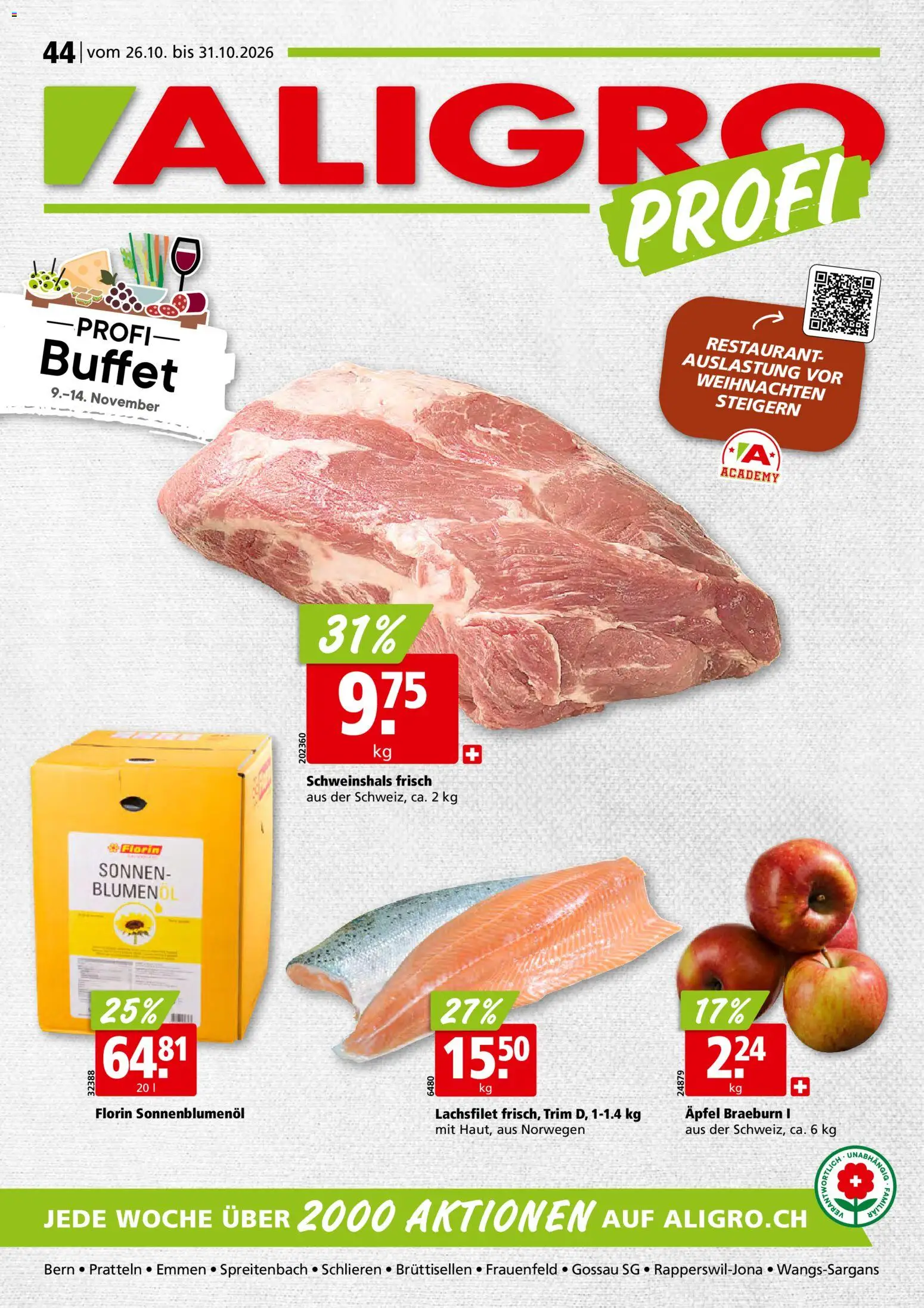 Vorschau des Merkblatts Aligro aktionen Schlieren, Gossau SG, Frauenfeld, Rapperswil-Jona, Sargans, Bern vom Shop Aligro gültig von 26.10.2026 bis 31.10.2026 - Äpfel
