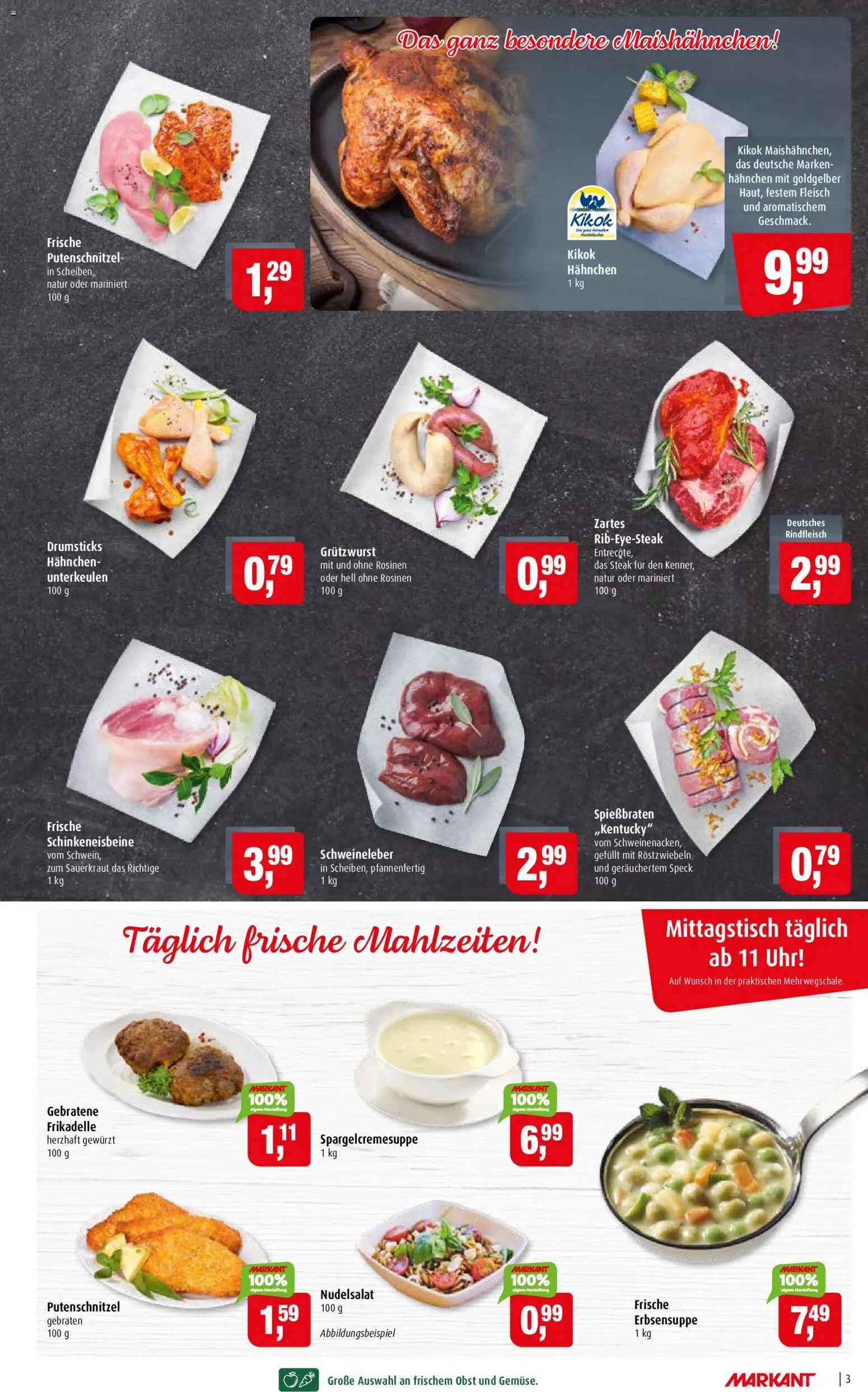 Vorschau von dem Prospekt des Geschäftes Markant, gültig ab dem 02.11.2026 - Uhr, Steak, Obst, Fleisch, Rindfleisch, Rosinen, Putenschnitzel, Hahnchen
