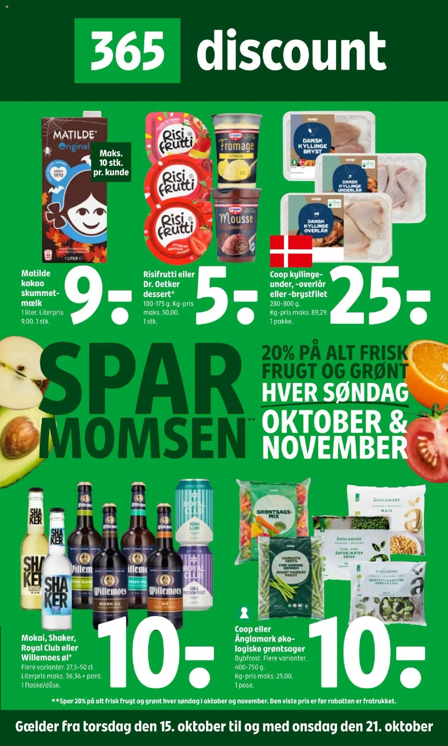 Eksempel på tilbudsavis Coop 365 - Tilbudsavis uge 42 fra butik Coop 365 gyldig fra 15/10/2026 - Gin, Mælk, Lime, Bønner, Grønne Bønner, Kakao, Majs