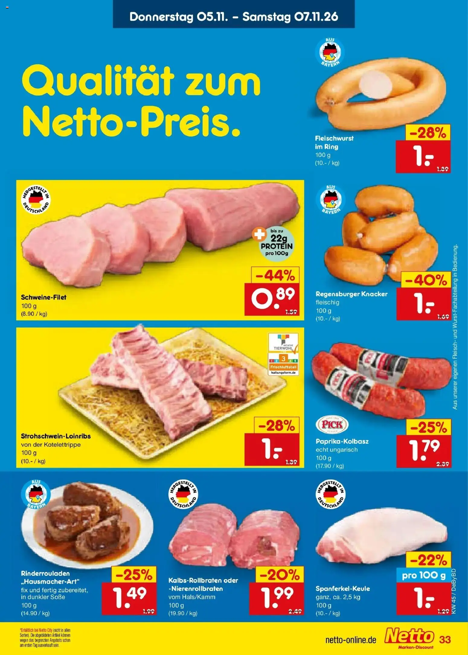 Vorschau von dem Prospekt des Geschäftes Netto Marken-Discount, gültig ab dem 02.11.2026 - Rinderrouladen, Fleisch, Schweinefilet, Soße