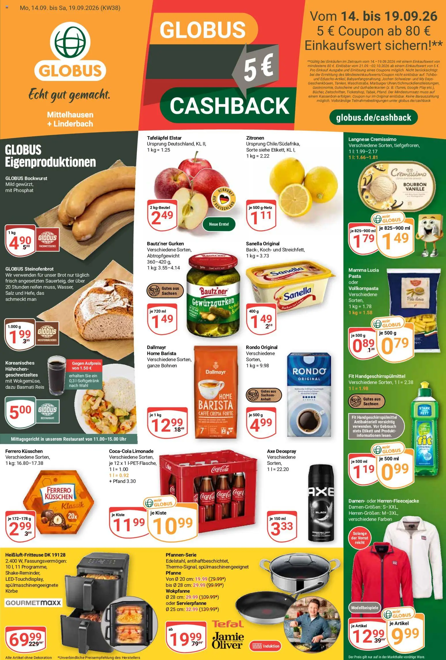 Vorschau von dem Prospekt des Geschäftes Globus, gültig ab dem 14.09.2026 - Brot, Gurken, Salz, Bockwurst, Limonade, Langnese, Cremissimo, Langnese cremissimo