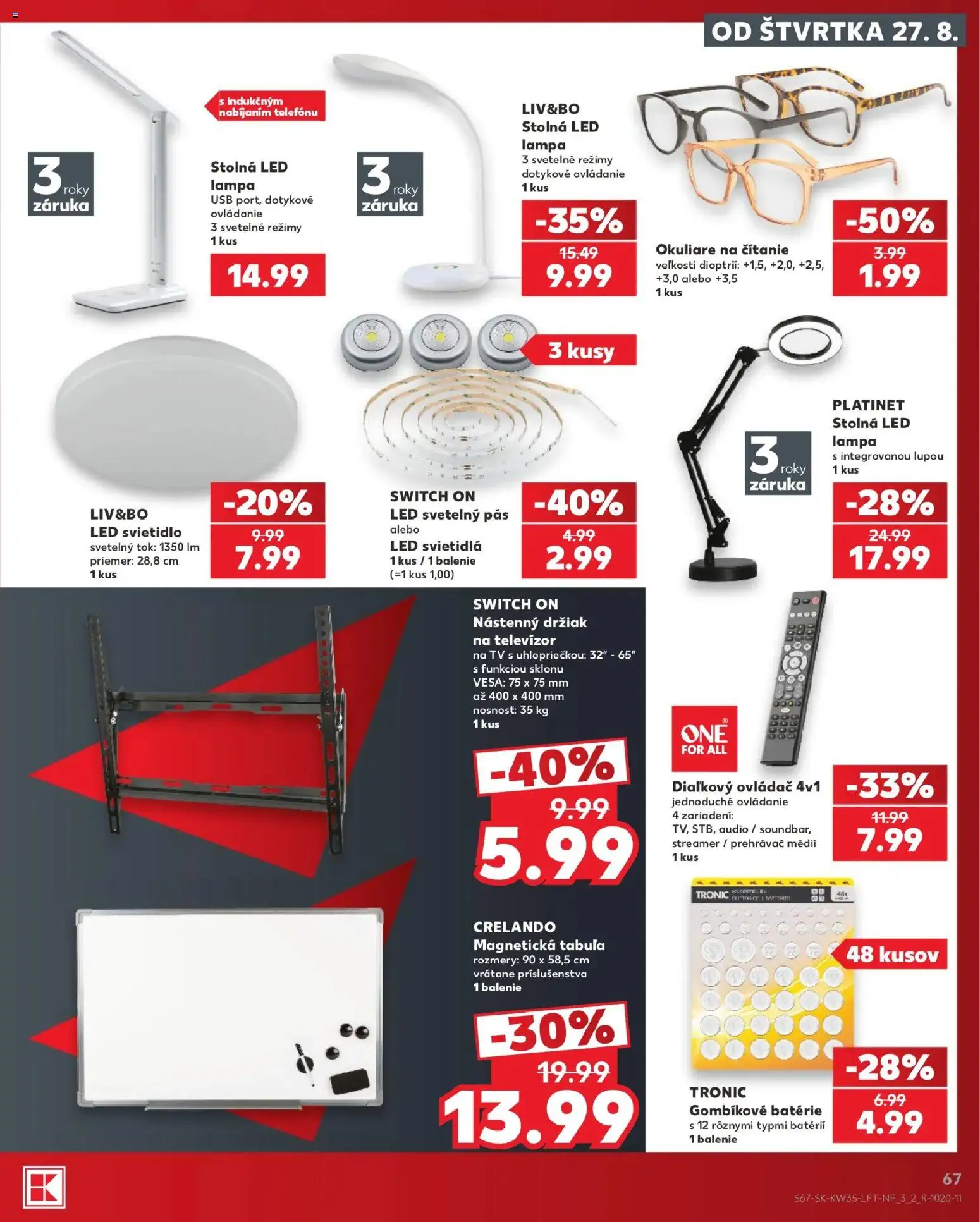 Náhľad Kaufland letáku platného od 27.08.2026 - Tv, Okuliare, Svietidlá, USB, Led, Batérie, Audio, Pás