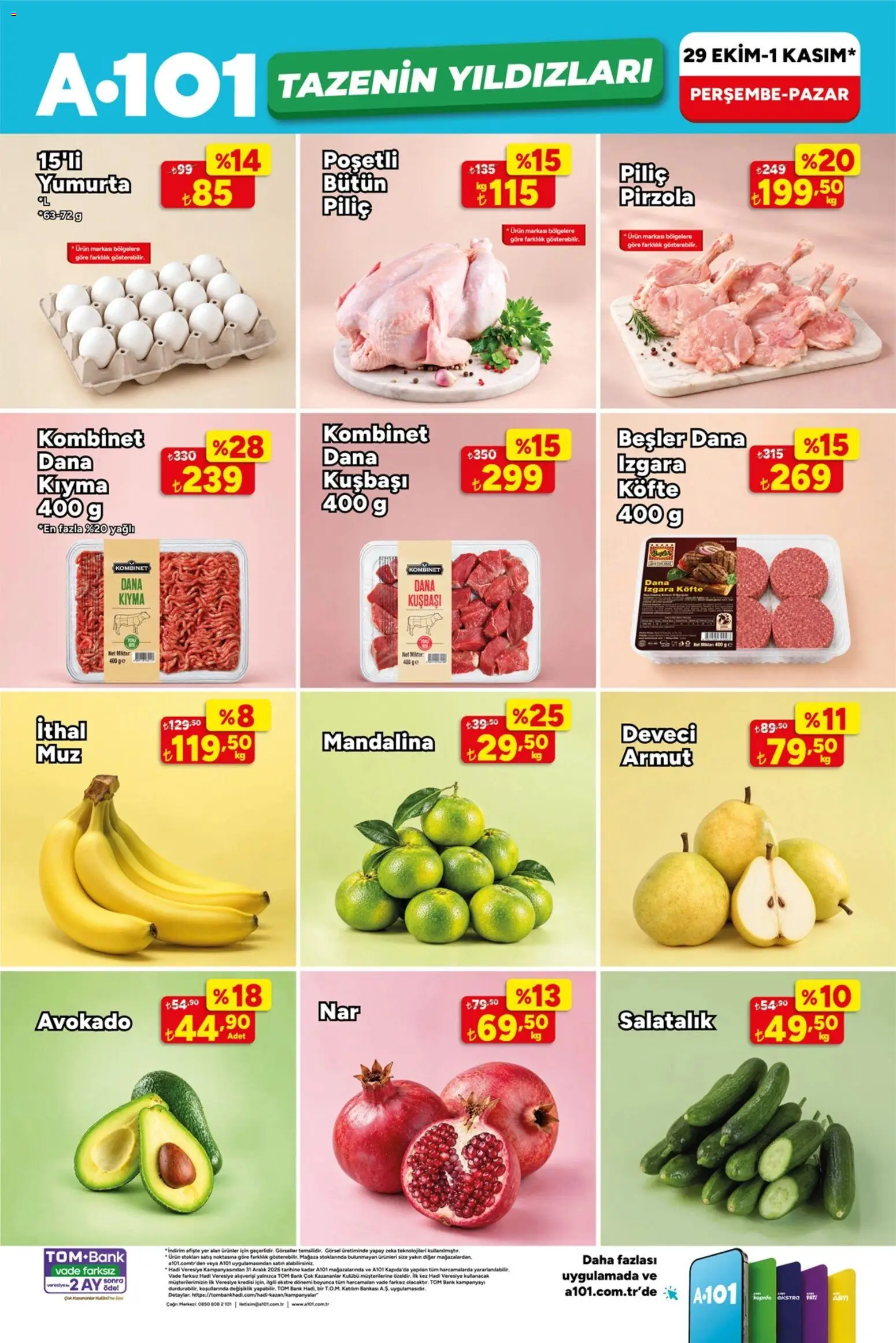 A101 A101 - Tazenin Yıldızları 29.10.2026 - Broşürünün önizlemesi - Armut, Yumurta, Avokado, Kıyma, Pirzola, Mandalina, Salatalık, Piliç