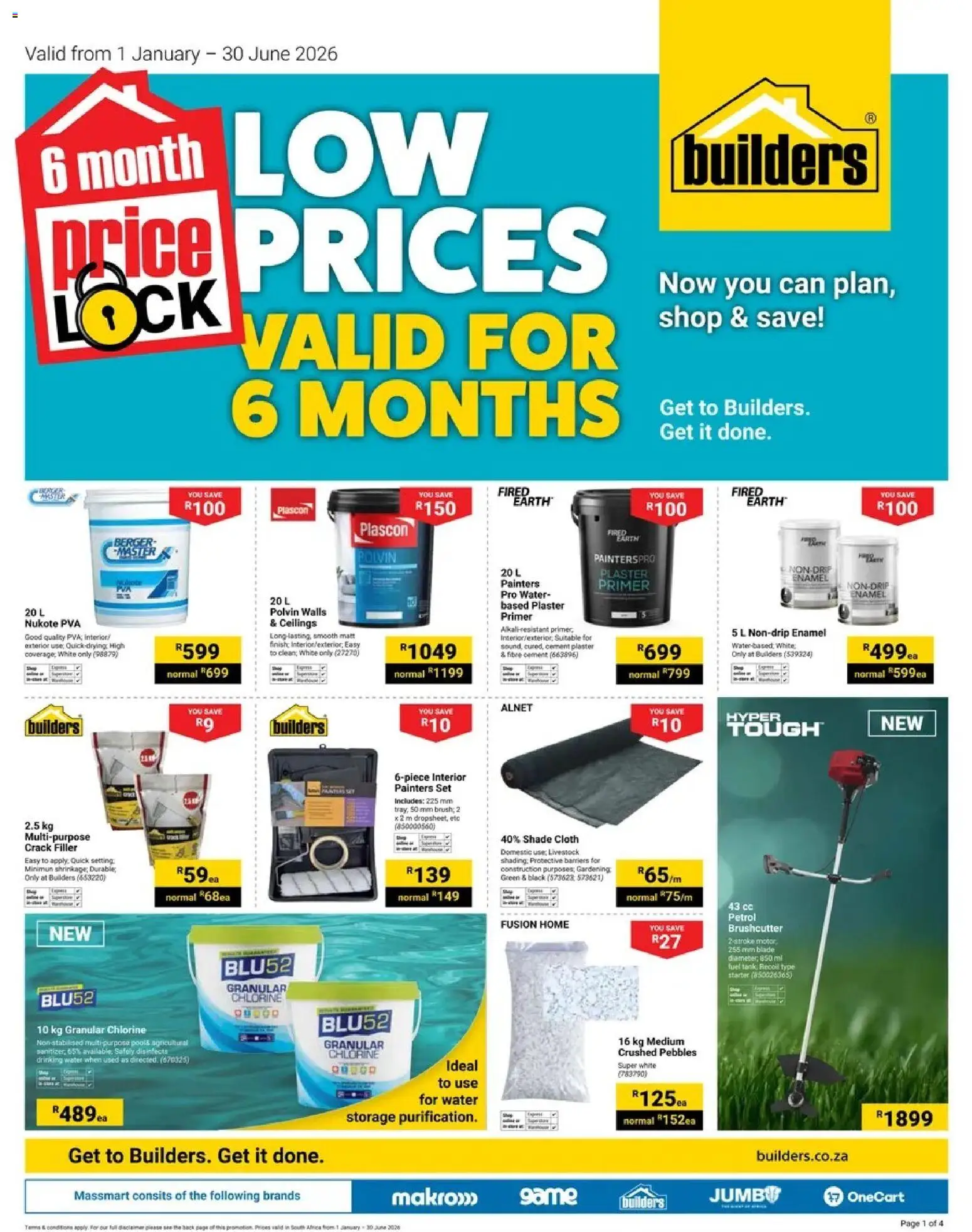 Preview of Builders flyer valid from 01/01/2026 - Water, Lock, Cement, Plaster, Primer, Enamel, Crack filler, Polvin
