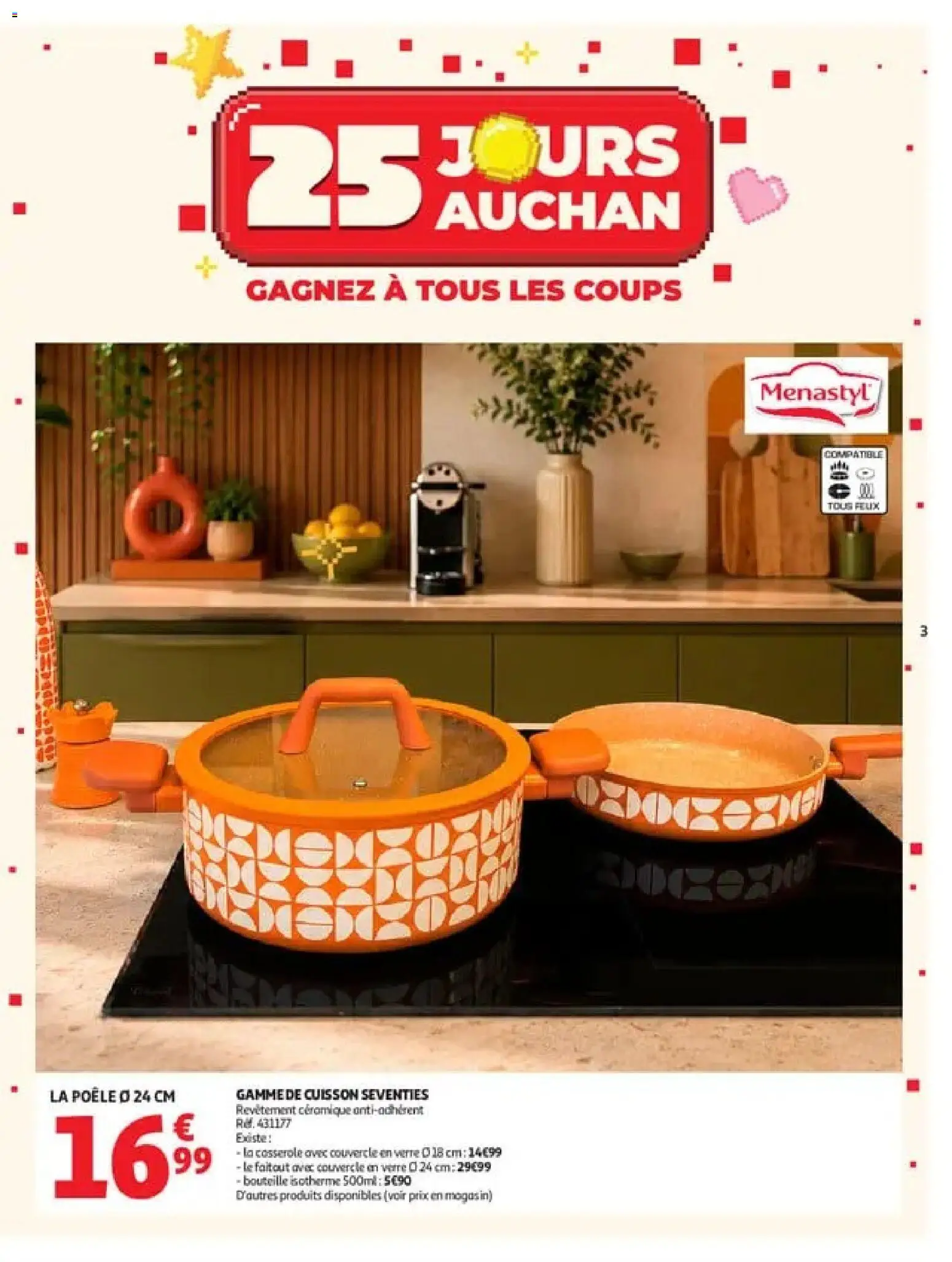 Prévisualisation de Auchan 25 jours 2 hypers du magasin Auchan formulaire valide 03/11/2026 - Poêle, Casserole, Bouteille, Faitout, Bouteille isotherme, Couvercle