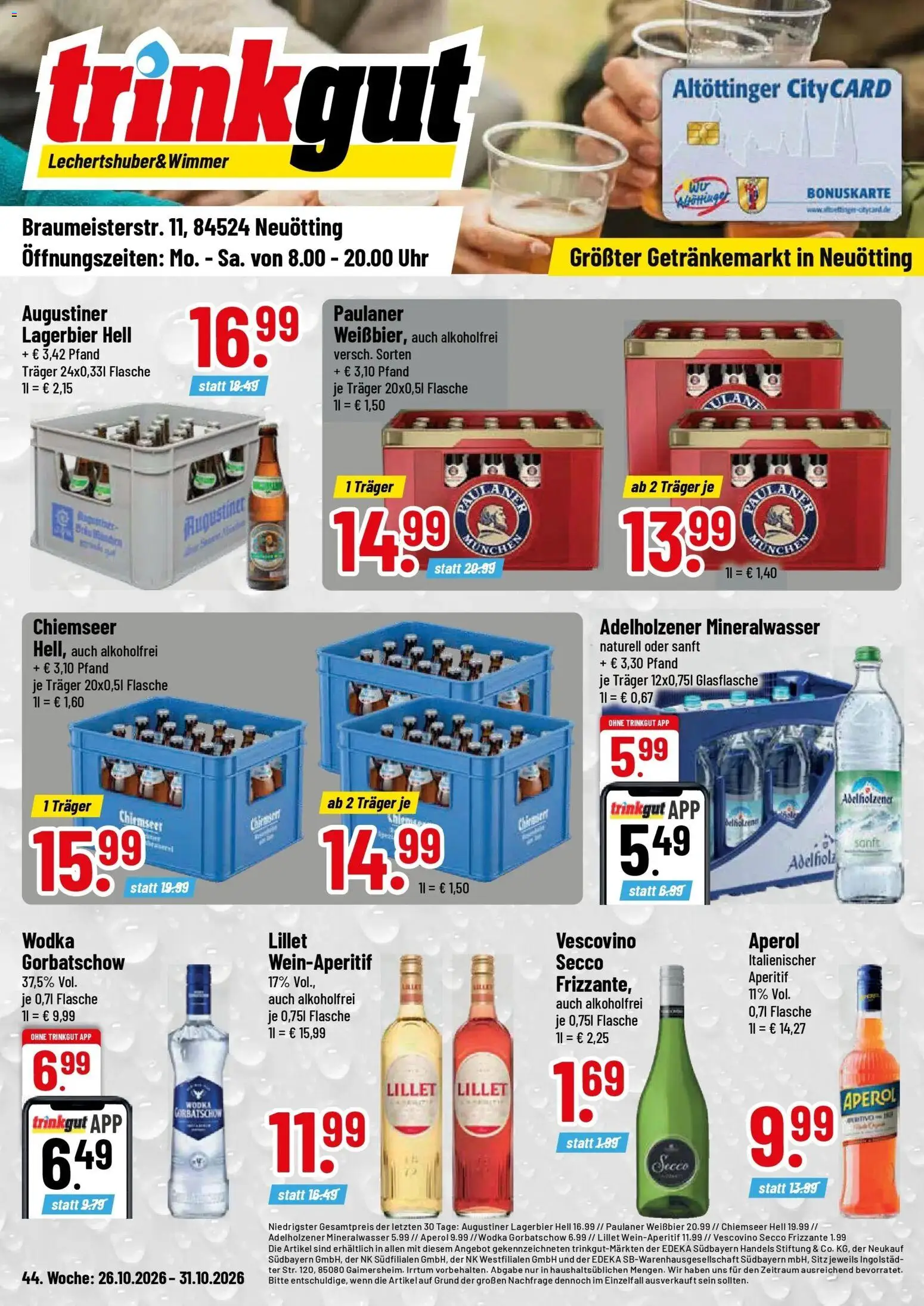 Vorschau von dem Prospekt des Geschäftes Trinkgut, gültig ab dem 26.10.2026 - Lillet, Uhr, Mineralwasser, Paulaner, Wodka, Wodka gorbatschow, Adelholzener, Weißbier