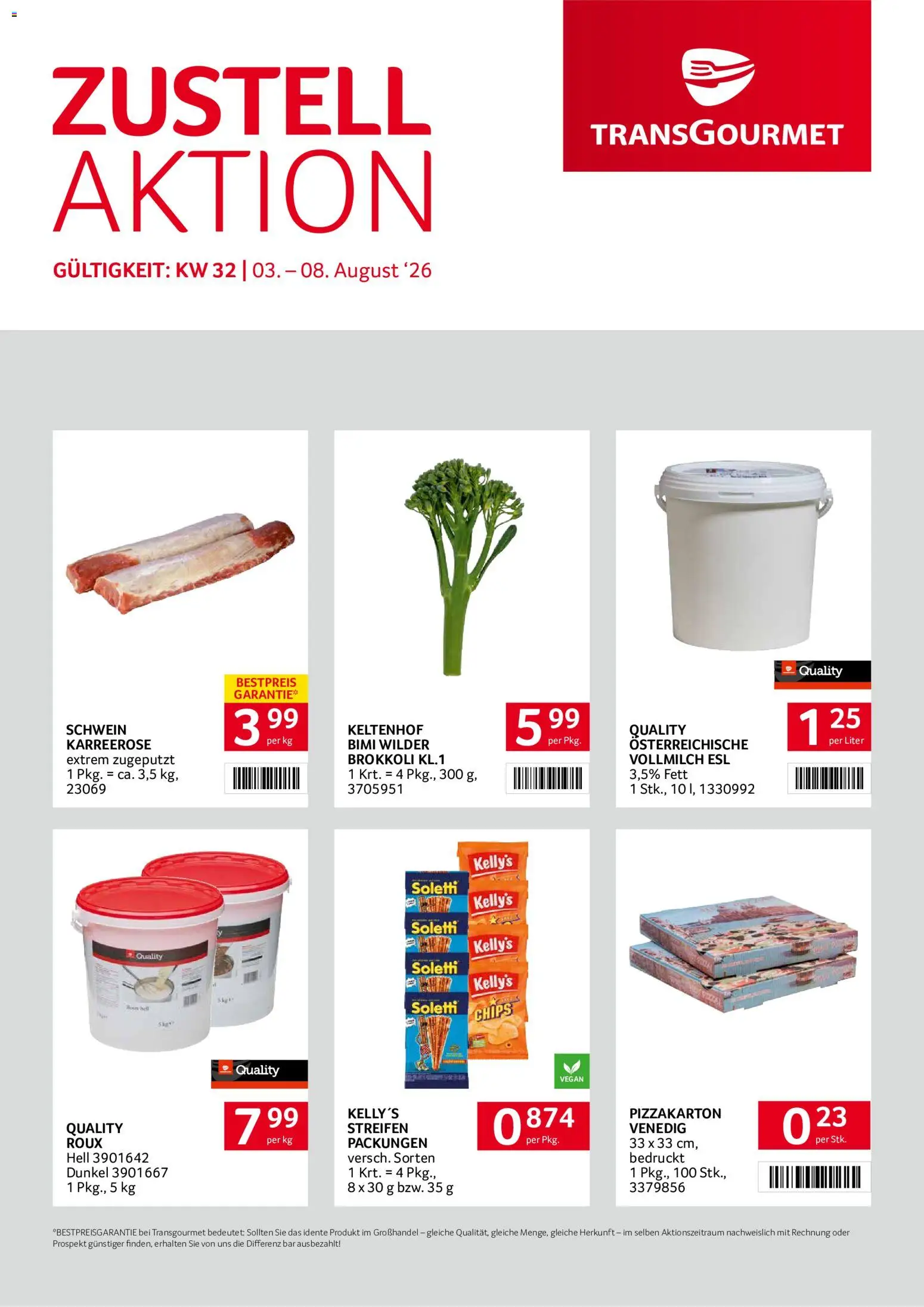 Vorschau der Angebote: Transgourmet Transgourmet Zustellaktion gültig ab 03.08.2026 - Chips, Brokkoli, Vollmilch