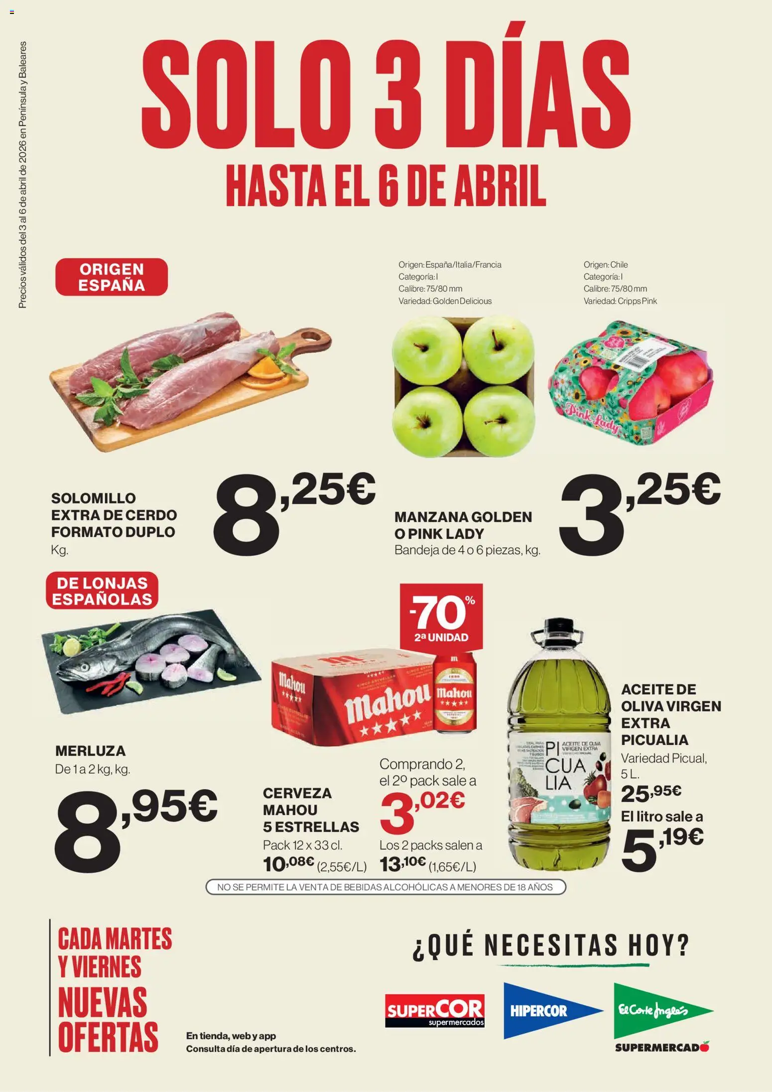 Vista previa del folleto de la tienda Hipercor válido desde el 03/04/2026 - Cerveza, Aceite, Cerdo, Manzana, Bebidas, Bandeja