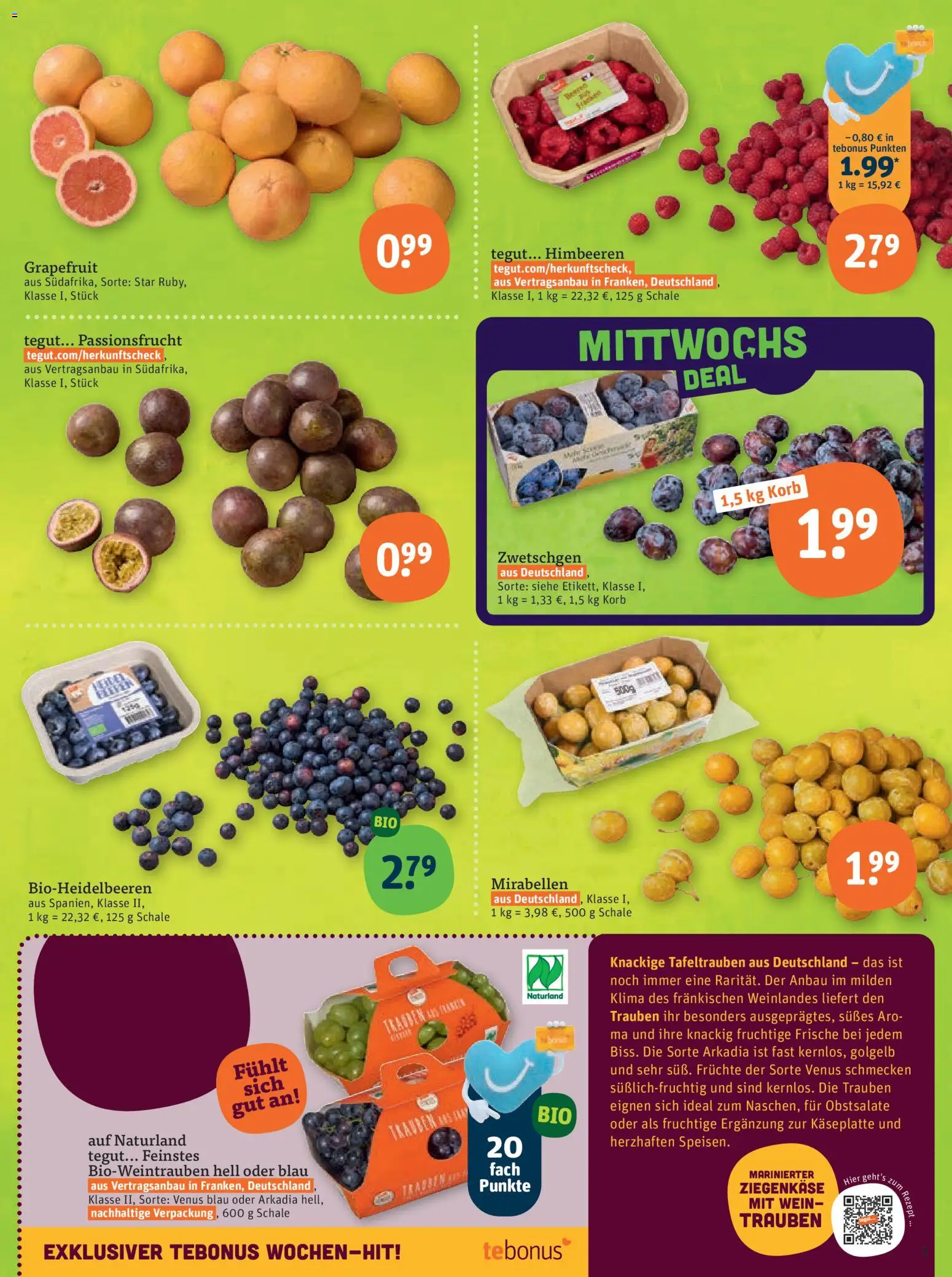 Vorschau von dem Prospekt des Geschäftes Tegut, gültig ab dem 07.09.2026 - Wein, Himbeeren, Grapefruit, Korb, Trauben, Zwetschgen, Ziegenkäse