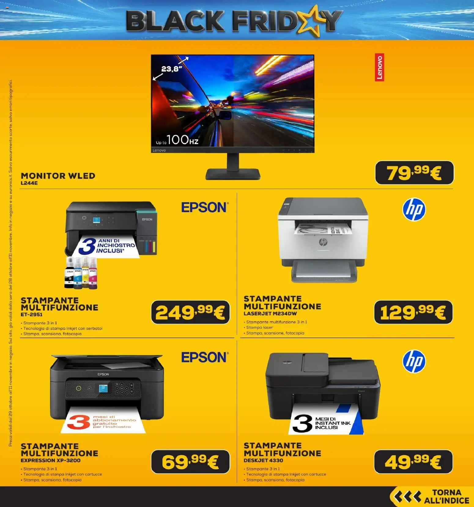 Anteprima dell'opuscolo Euronics Black Friday dal negozio Euronics valido da 29/10/2026 - Stampa, Stampante, Monitor