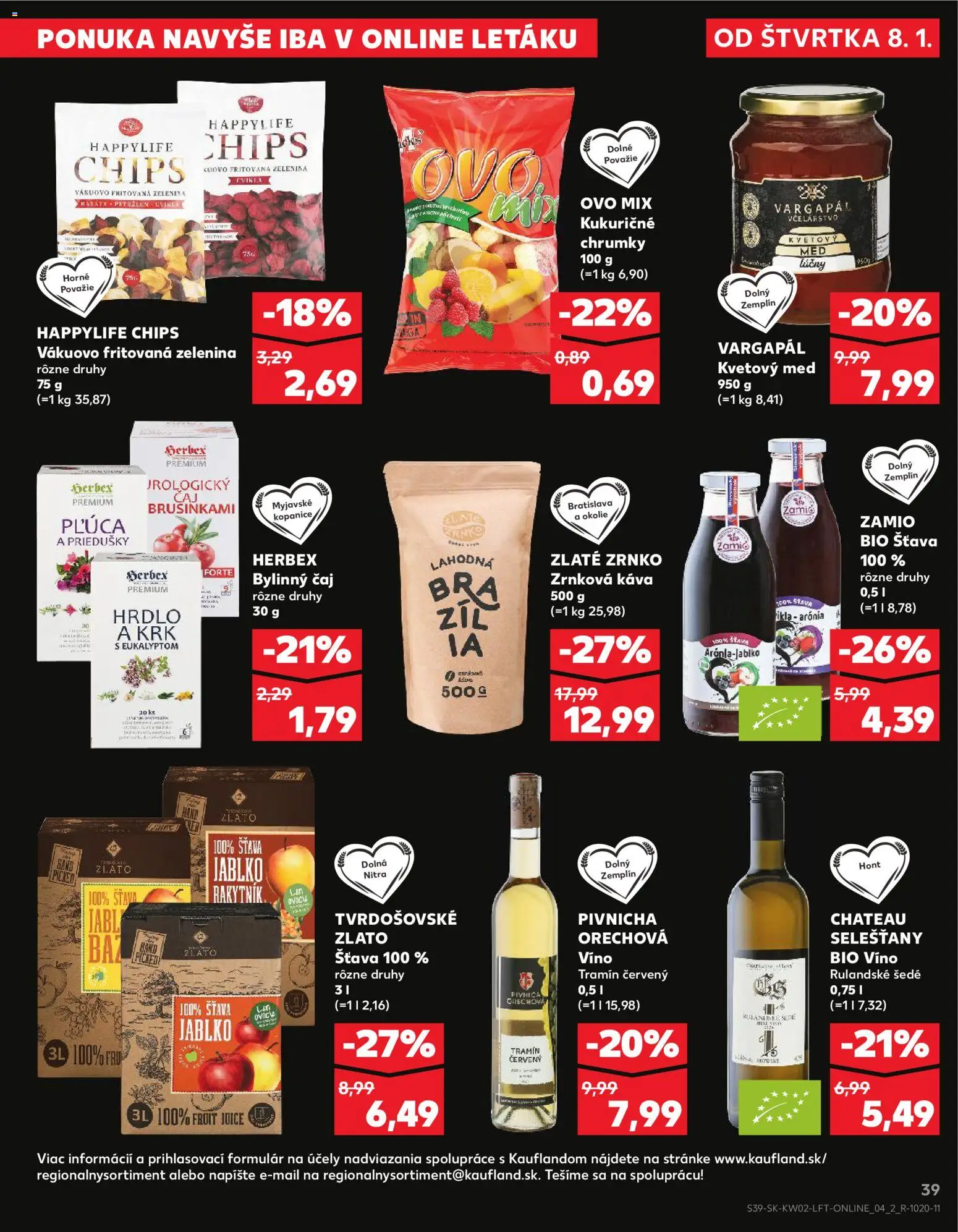 Náhľad Kaufland letáku platného od 08.01.2026 - Med, Káva, Víno, Zrnková káva, Petržlen, Batáty, Šťava, Bylinný čaj