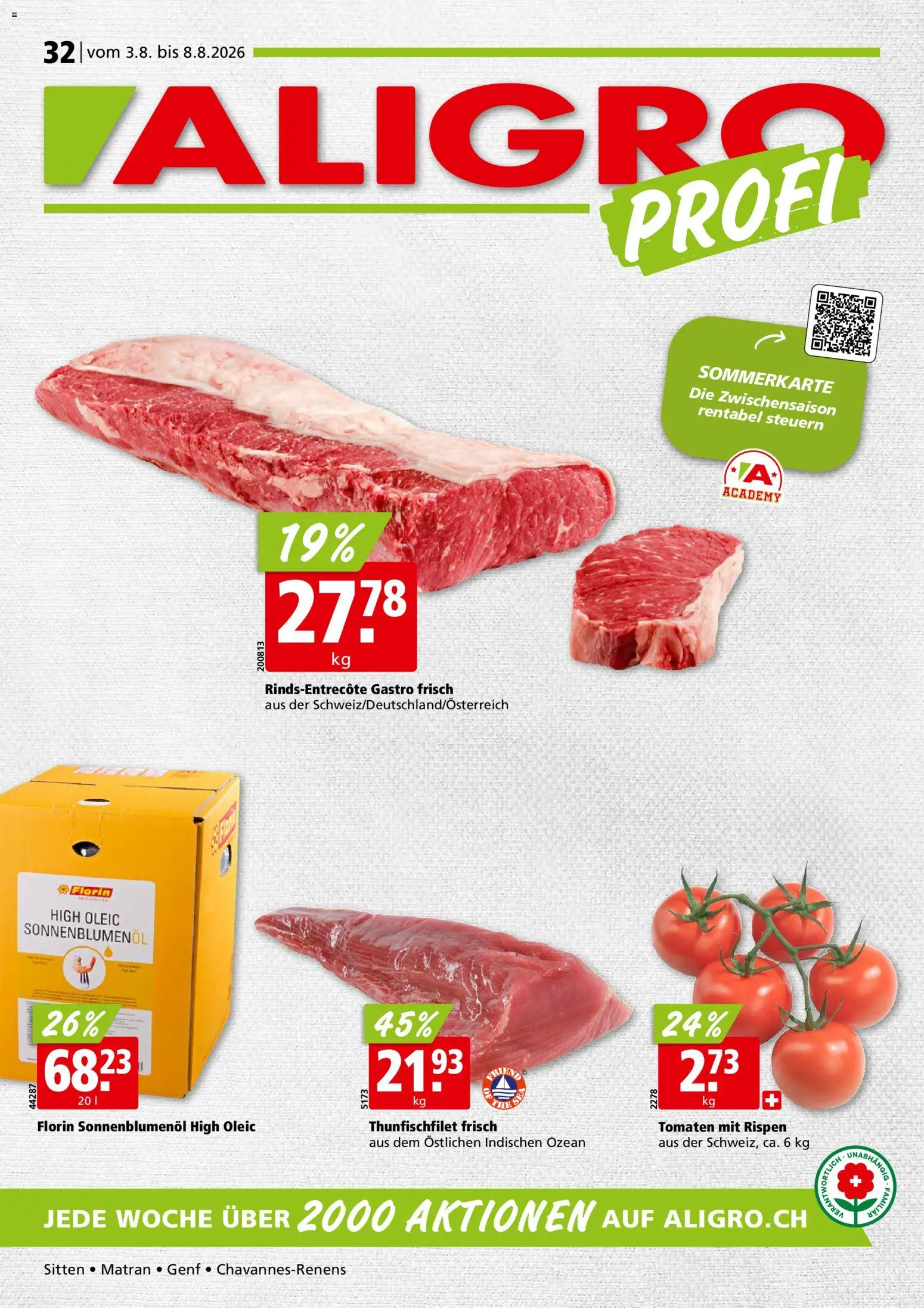 Vorschau des Merkblatts Aligro aktionen Chavannes, Matran, Genf, Sitten vom Shop Aligro gültig von 03.08.2026 bis 08.08.2026