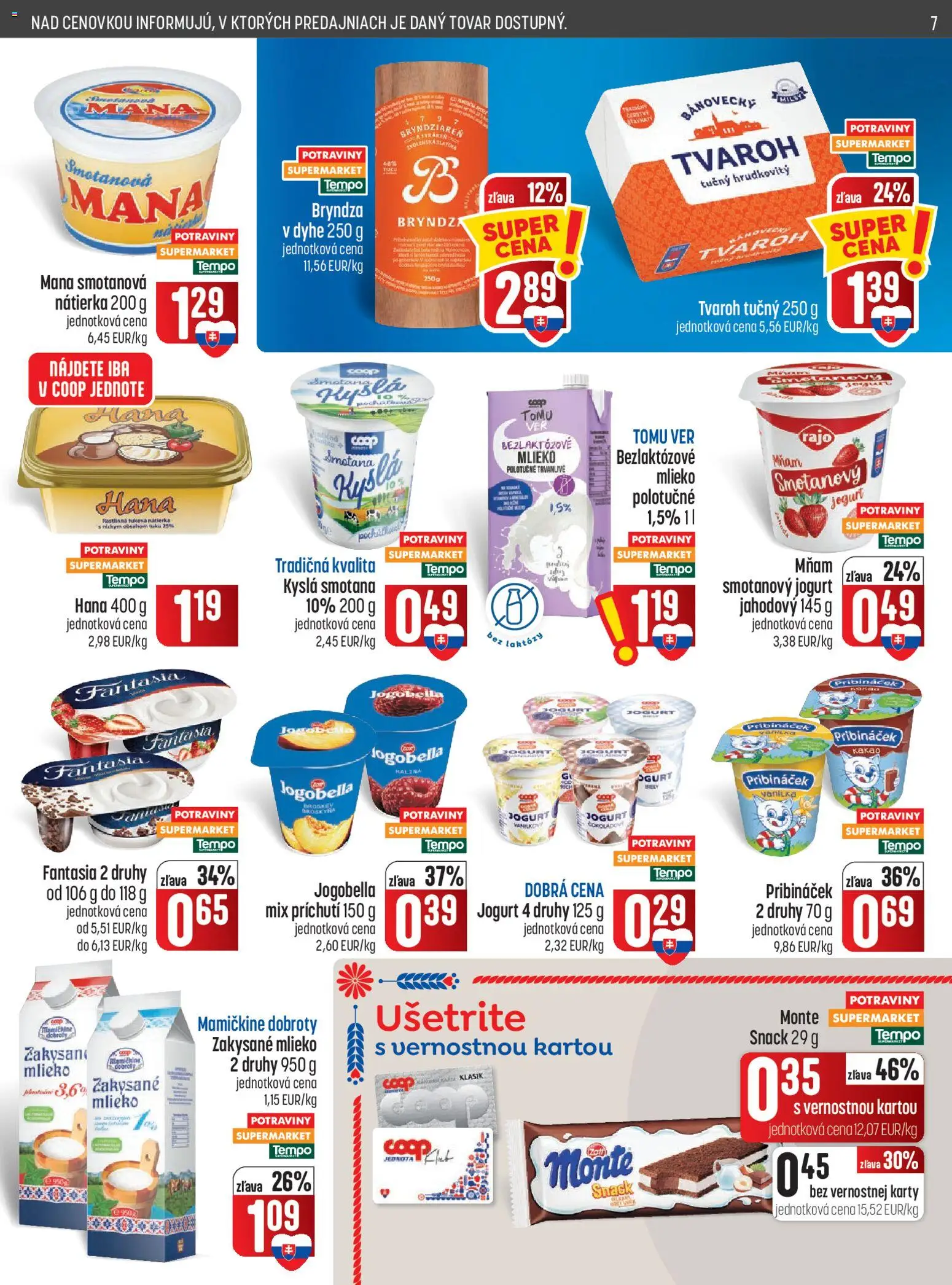 Náhľad COOP Jednota letáku platného od 01.10.2026 - Tvaroh, Bryndza, Kyslá smotana, Jogurt, Vanilka, Zakysané mlieko, Bezlaktózové mlieko, Smotanový jogurt