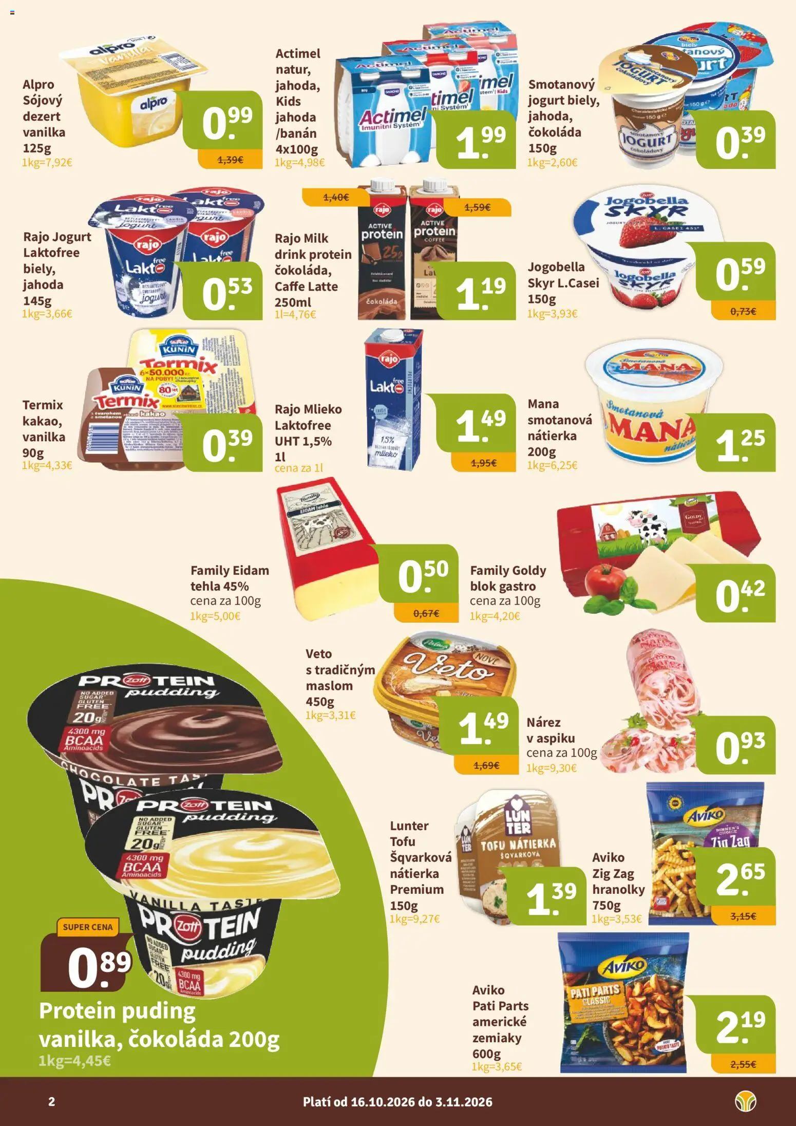 Náhľad Nitrazdroj letáku platného od 16.10.2026 - Protein, Tofu, Hranolky, Zemiaky, Kakao, Jogurt, Nátierka, Termix