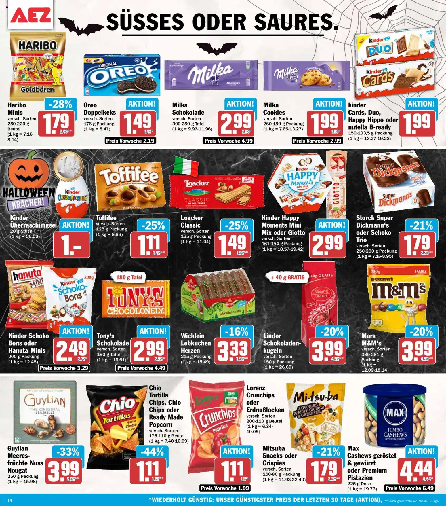 Vorschau von dem Prospekt des Geschäftes AEZ, gültig ab dem 26.10.2026 - Chips, Haribo, Pistazien, Milka, Toffifee, Popcorn, M&M's, Lindor