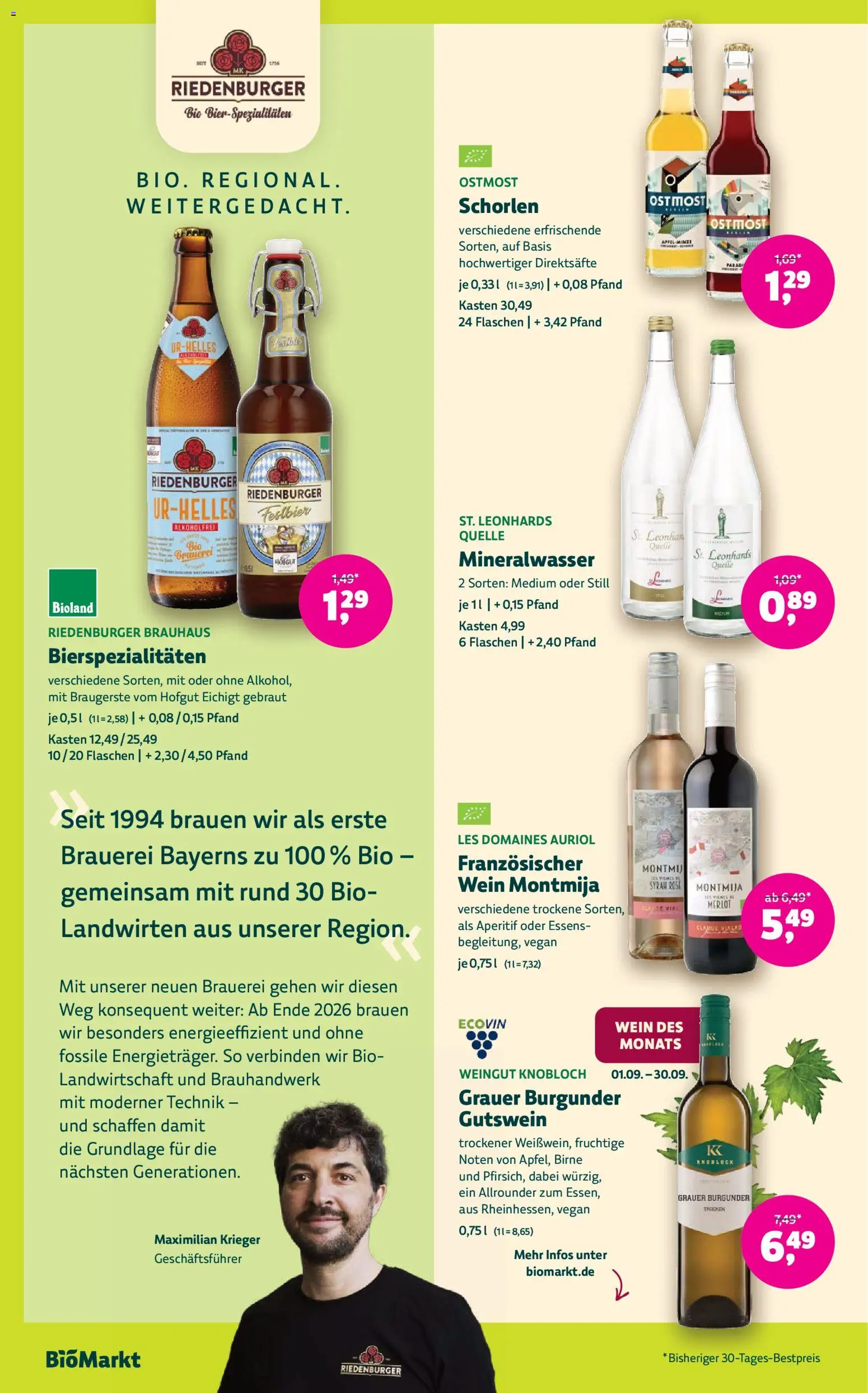 Vorschau von dem Prospekt des Geschäftes BioMarkt, gültig ab dem 09.09.2026 - Äpfel, Wein, Mineralwasser, Birne, Merlot
