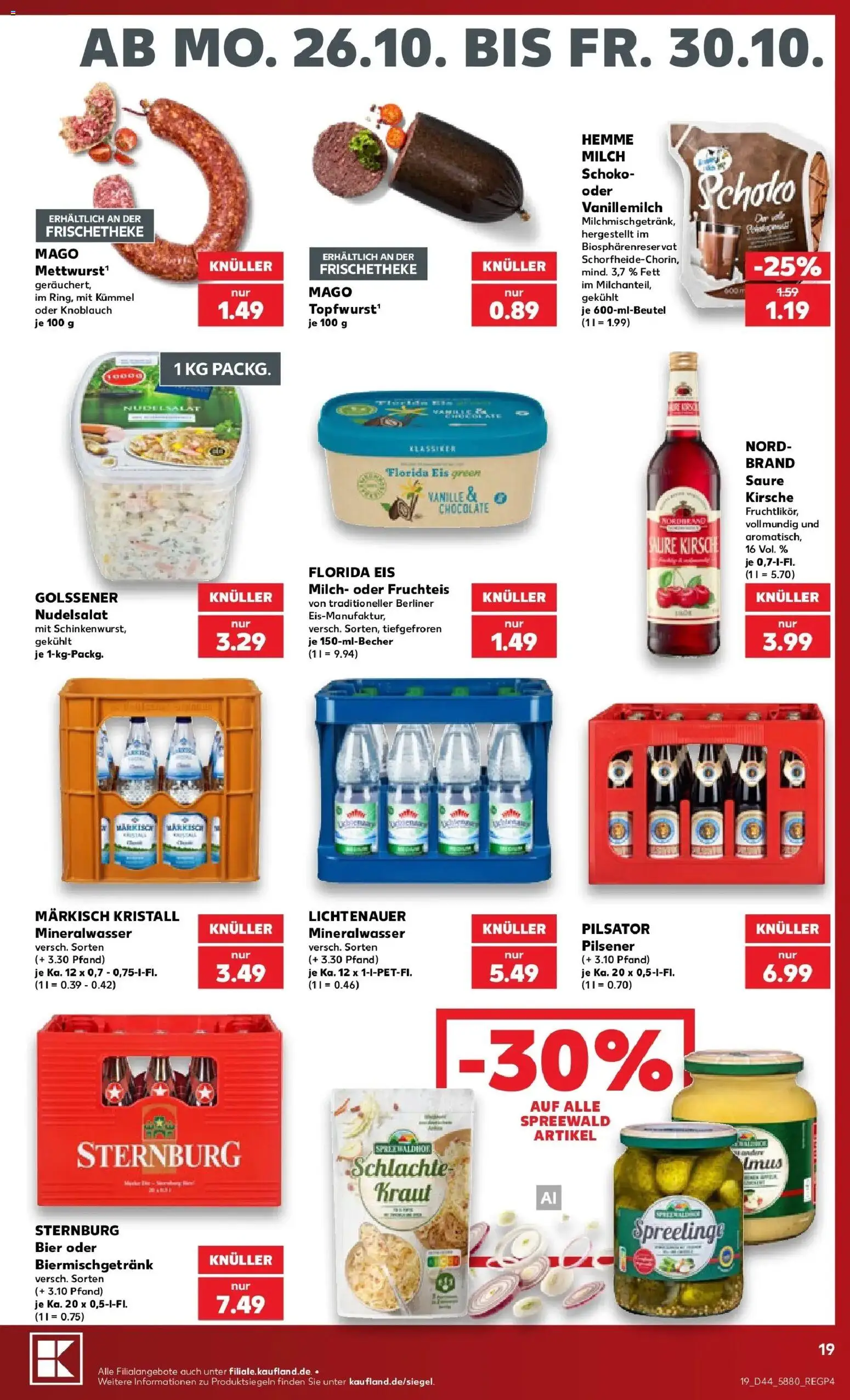Vorschau von dem Prospekt des Geschäftes Kaufland, gültig ab dem 26.10.2026 - Eis, Bier, Mineralwasser, Milch, Berliner, Knoblauch, Vanille, Kraut