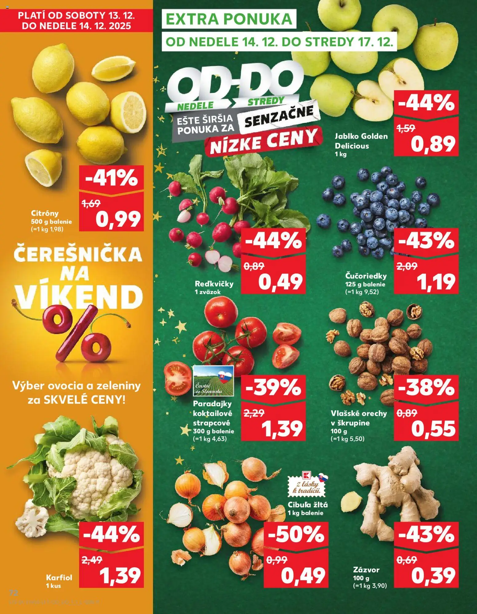 Náhľad Kaufland letáku platného od 11.12.2025 - Apple, Čučoriedky, Paradajky, Karfiol, Cibuľa, Vlašské orechy, Zázvor, Citróny