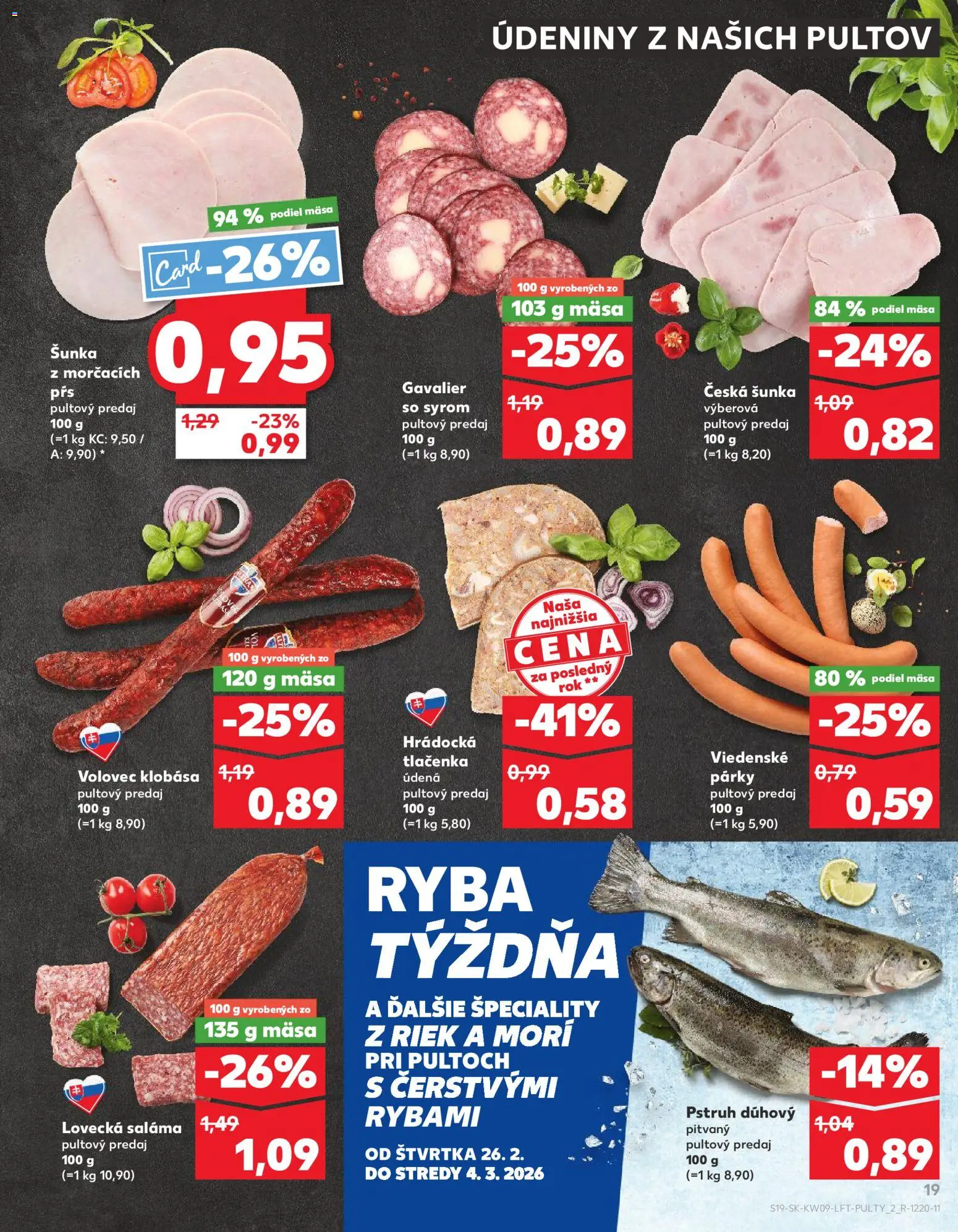 Náhľad Kaufland letáku platného od 26.02.2026 - Ryba, Pstruh, Klobása, Párky, Tlačenka, Saláma, Údeniny, Špeciality