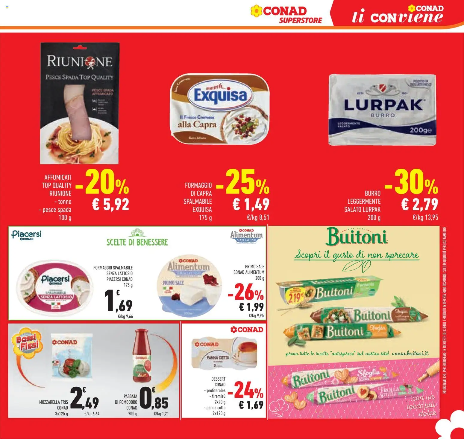 Anteprima dell'opuscolo Conad volantino Superstore Lombardia dal negozio Conad valido da 07/10/2026 - Pesce, Tiramisù, Formaggio, Top, Burro, Profiteroles, Passata di pomodoro, Senza lattosio