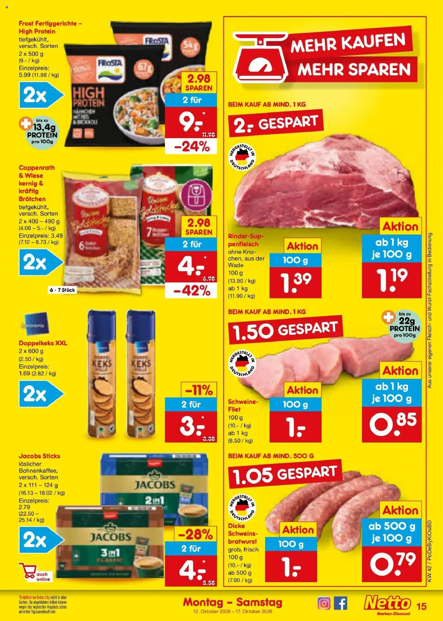 Vorschau von dem Prospekt des Geschäftes Netto Marken-Discount, gültig ab dem 12.10.2026 - Bratwurst, Fleisch, Frosta, Fertiggerichte