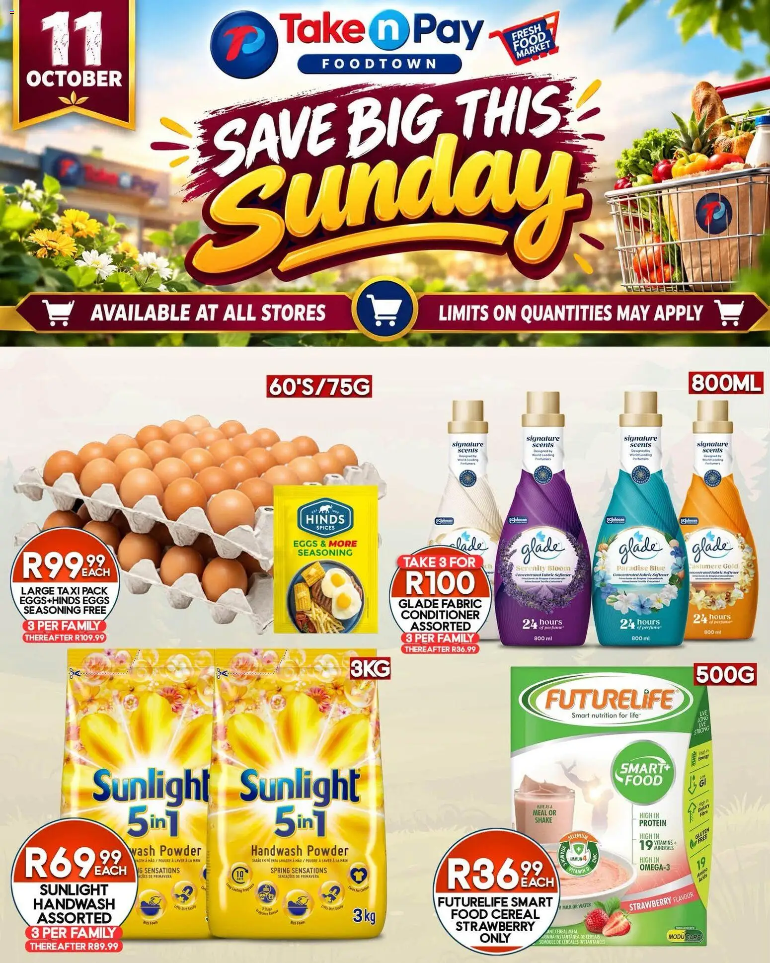 Preview of Take n Pay flyer valid from 11/10/2026 - Perfume, Protein, Milk, Vitamins, Spices, Handwash, Conditioner, Seasoning