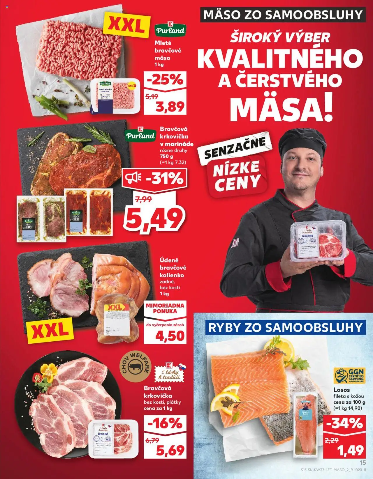 Náhľad Kaufland letáku platného od 11.09.2025 - Mäso, Ryby, Losos, Krkovička, Bravčová krkovička, Bravčové mäso