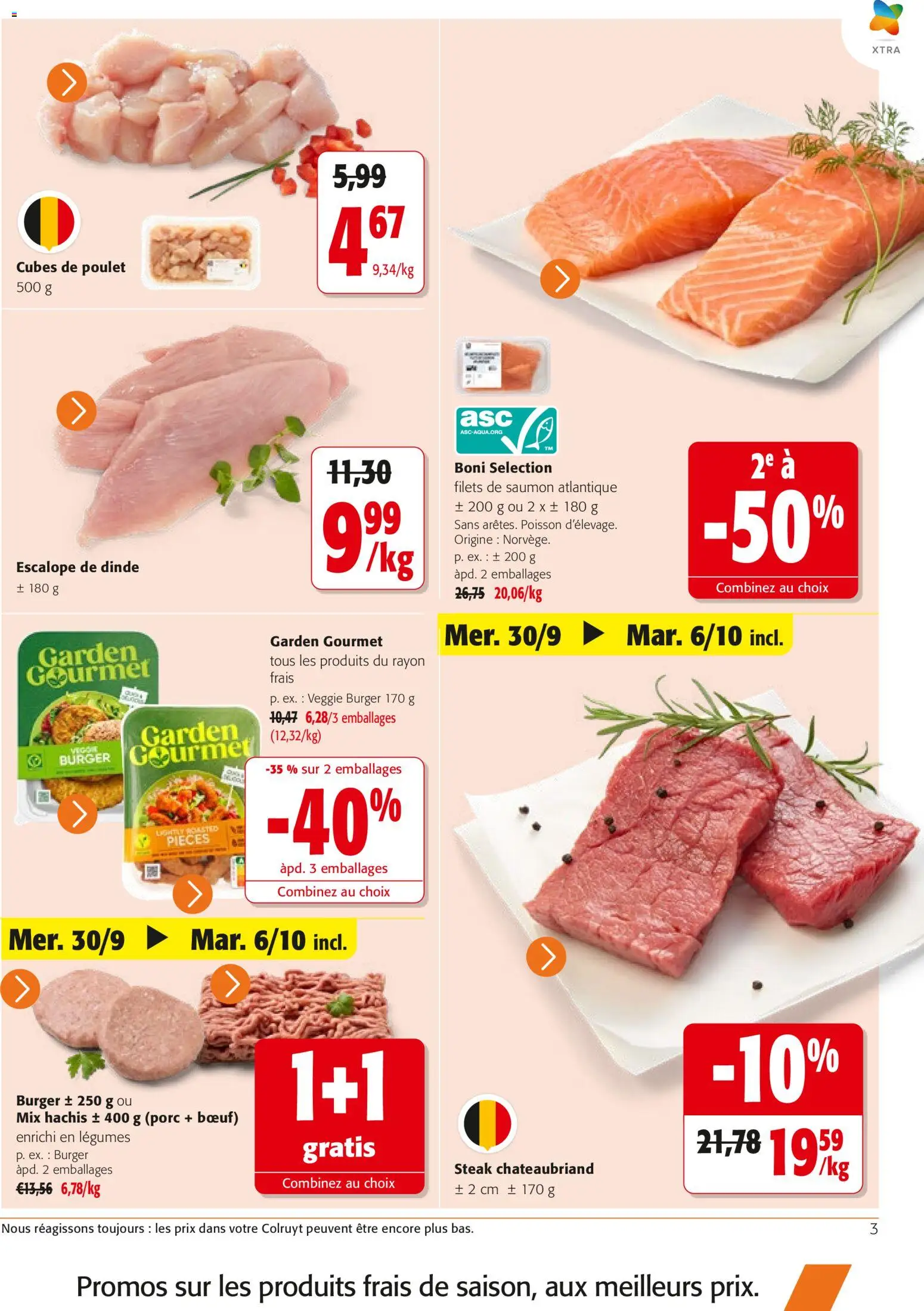 Prévisualisation de Colruyt catalogue du magasin Colruyt formulaire valide 23/09/2026 - Burger, Poisson, Poulet, Saumon, Steak, Dinde, Porc