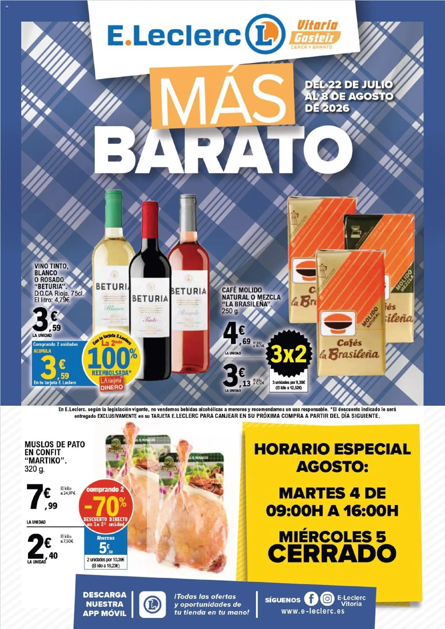 Vista previa del folleto de la tienda E.Leclerc válido desde el 22/07/2026 - Café, Móvil, Vino, Pato, Bebidas, Café molido, Muslos de pato