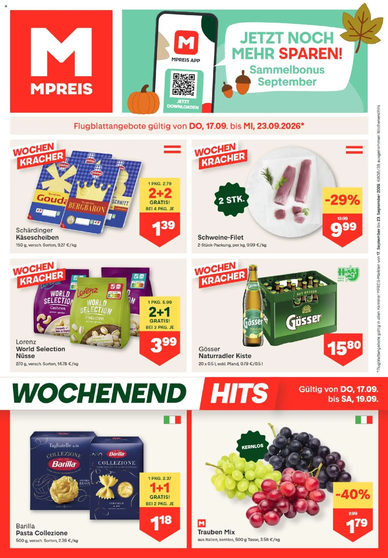 Vorschau der Angebote: MPREIS MPREIS Dellach im Drautal gültig ab 17.09.2026 - Pasta, Barilla, Nüsse