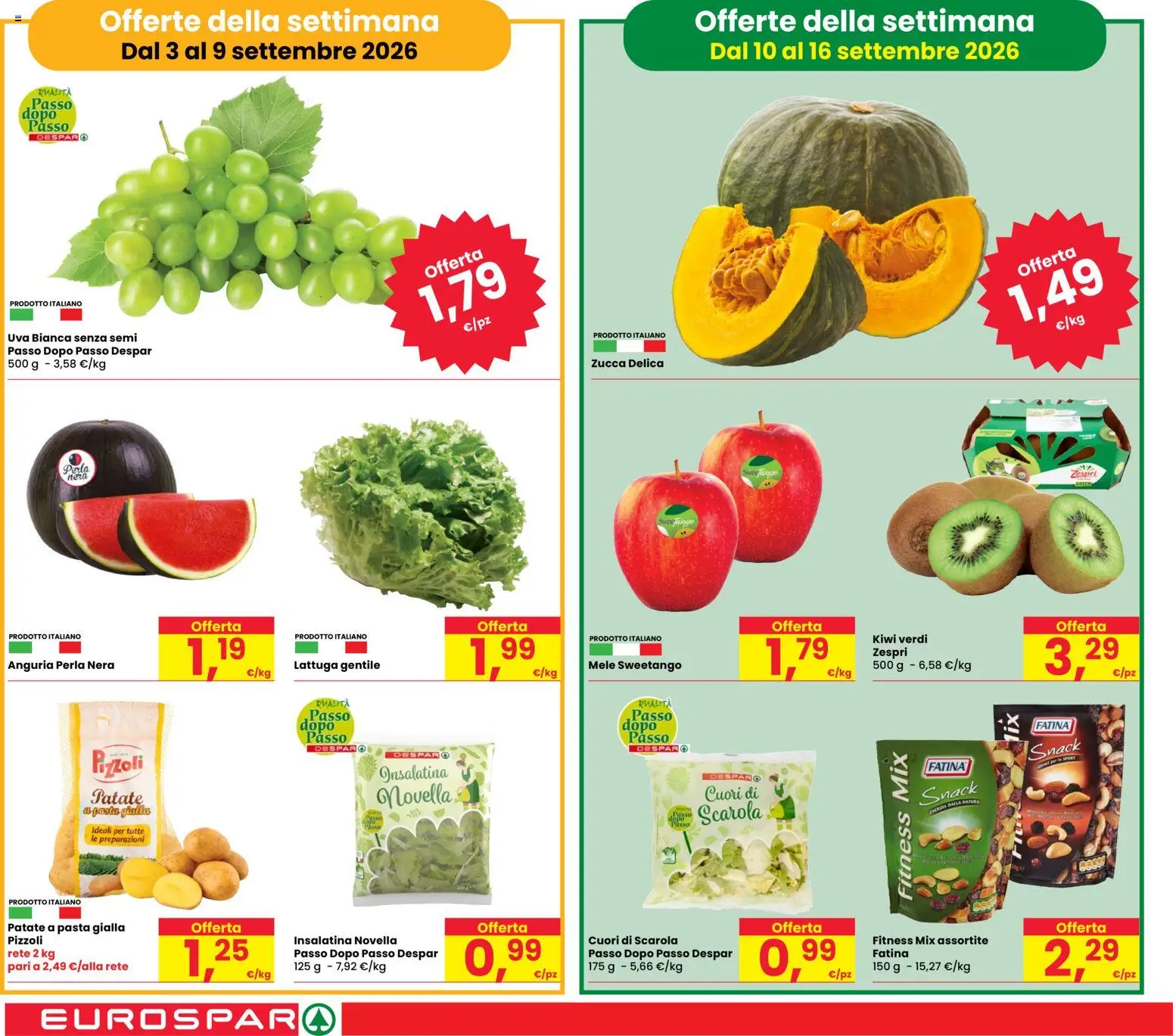 Anteprima dell'opuscolo Eurospar volantino Rovereto dal negozio Eurospar valido da 03/09/2026 - Pasta, Kiwi, Zucca, Anguria, Patate, Uva, Lattuga, Mele