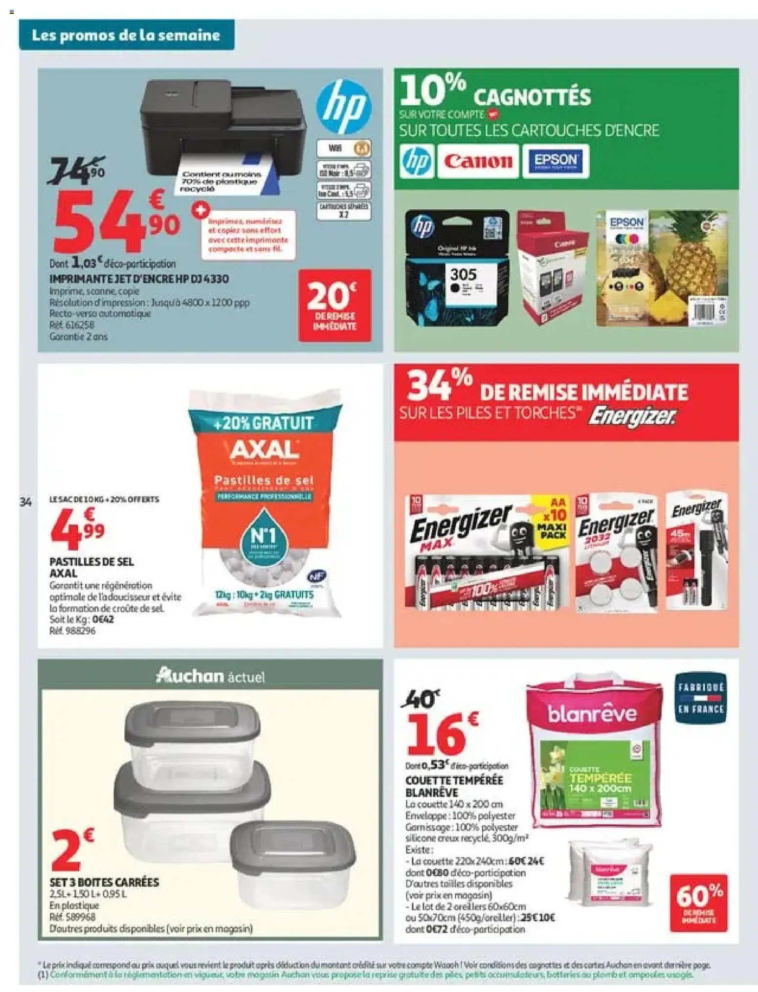 Prévisualisation de Auchan Tops rentrée supers du magasin Auchan formulaire valide 01/09/2026 - Oreillers, Enveloppe, Couette, Epson, Sel, La couette, Sel Axal, Cartouches d'encre Canon