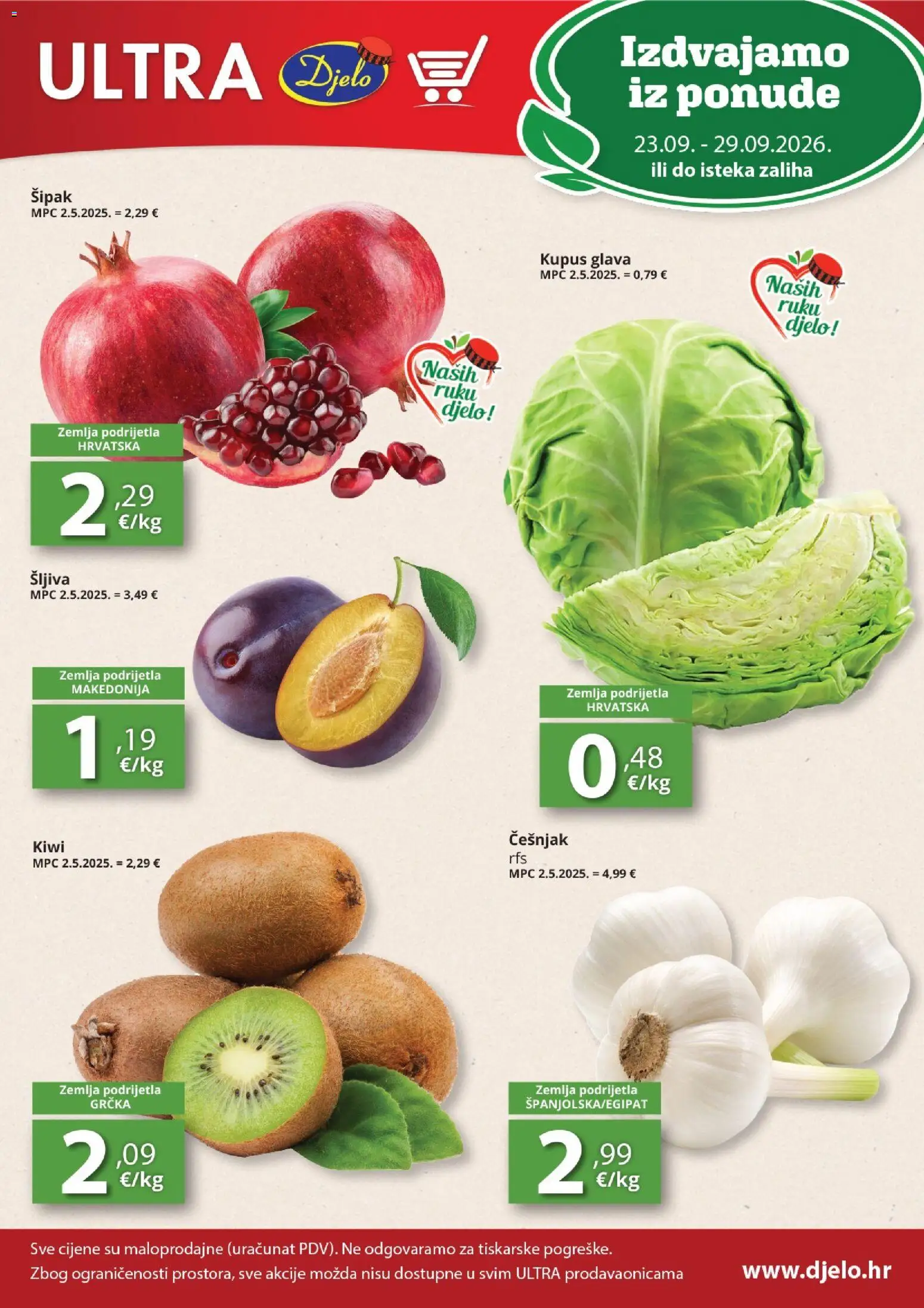 Pregled letka Djelo Katalog trgovine Djelo vrijedi od 23.09.2026