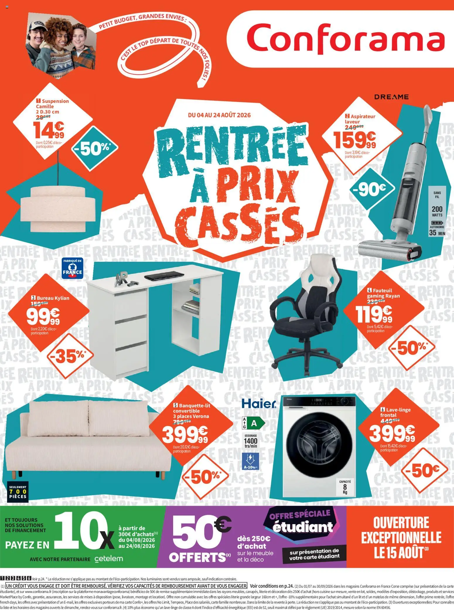 Prévisualisation de Conforama Rentrée à prix cassés du magasin Conforama formulaire valide 04/08/2026 - Bureau, Aspirateur, Fauteuil, Lit, Meuble, Décoration, Suspension, Literie