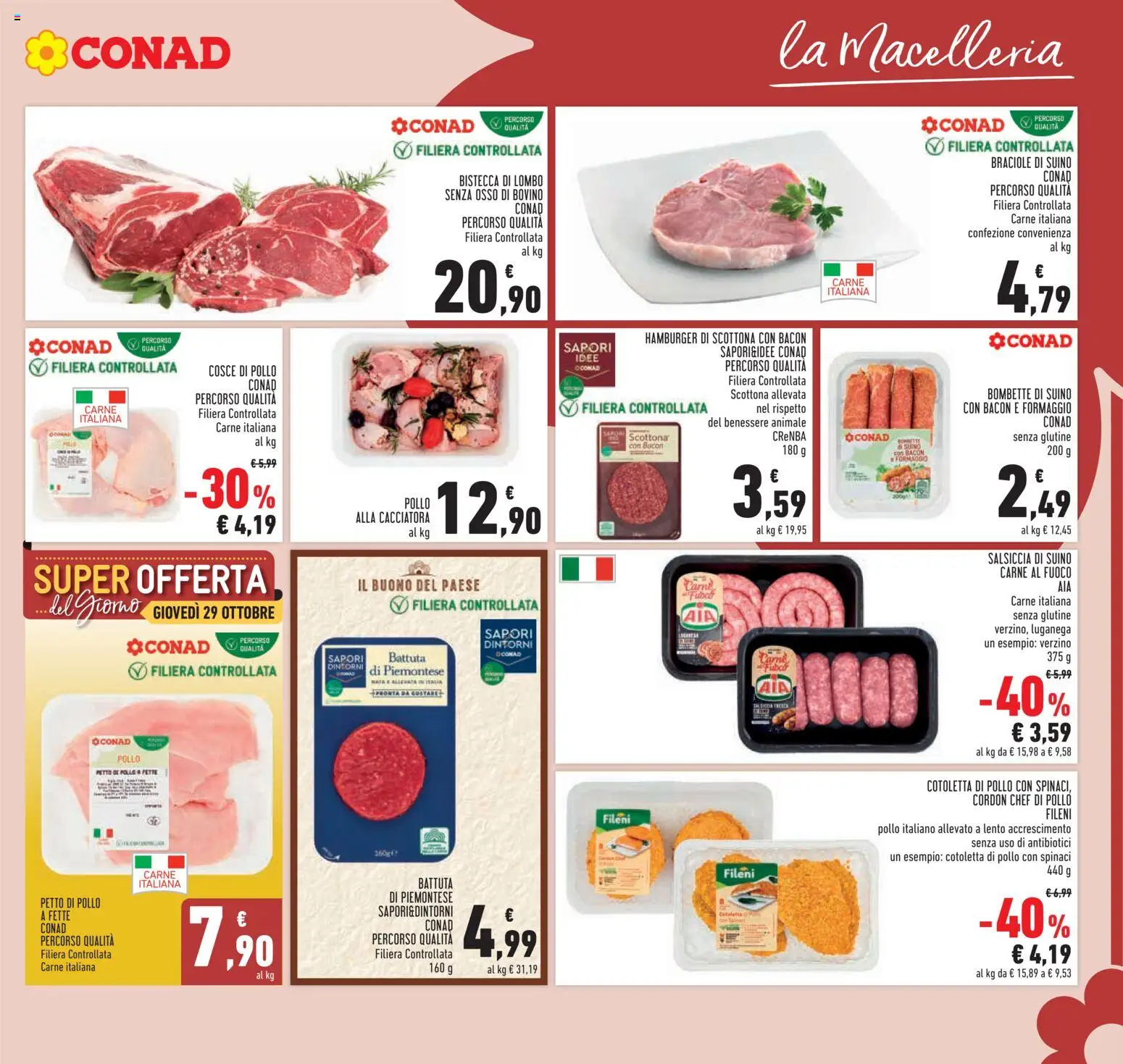 Anteprima dell'opuscolo Conad volantino dal negozio Conad valido da 21/10/2026 - Hamburger, Senza glutine, Pollo, Carne, Salsiccia, Spinaci, Suino, Cosce di pollo