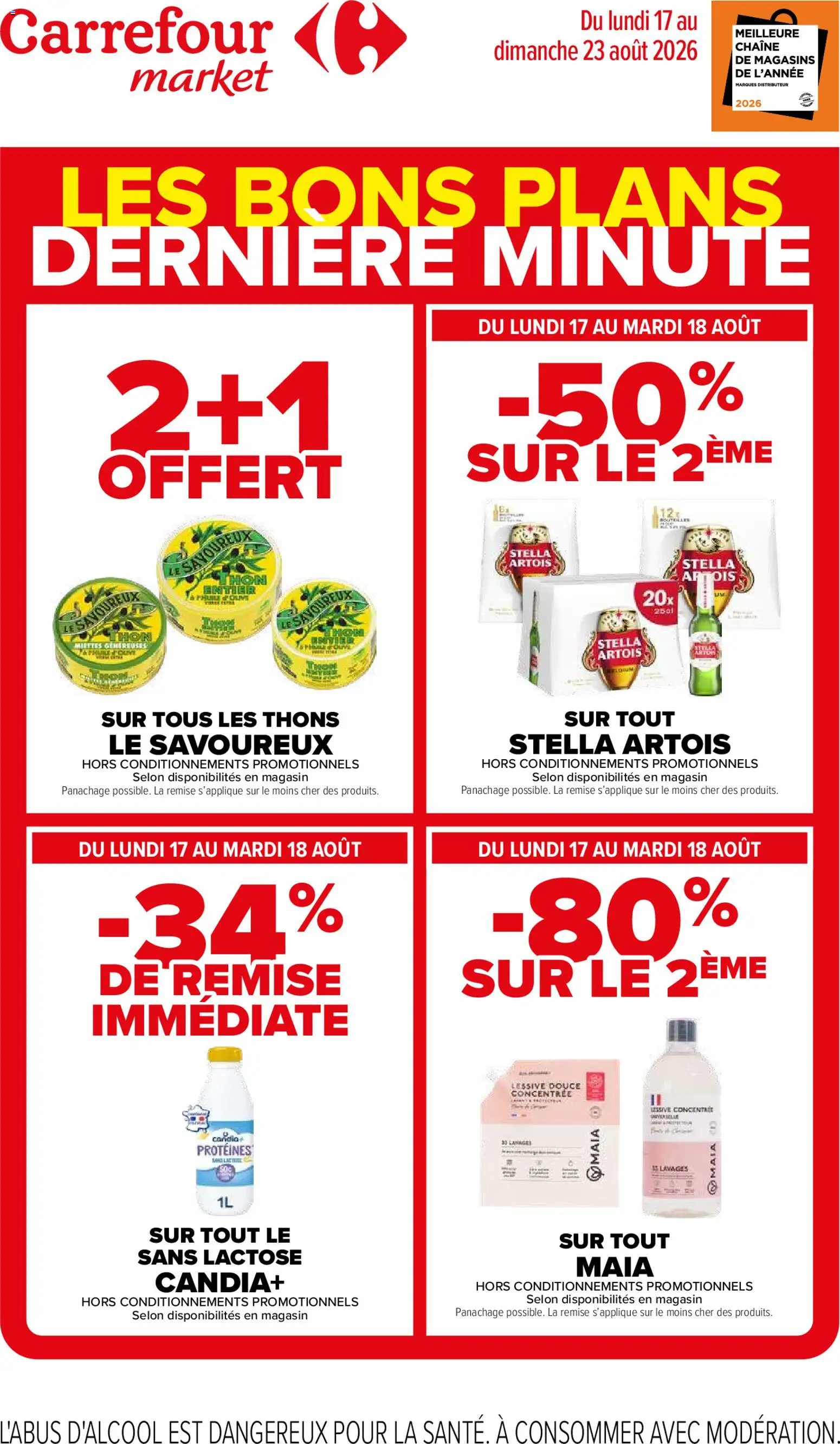 Prévisualisation de Carrefour Market Les bons plans derniere minute​ du magasin Carrefour Market formulaire valide 17/08/2026 - Distributeur, Thon, Lessive, Candia